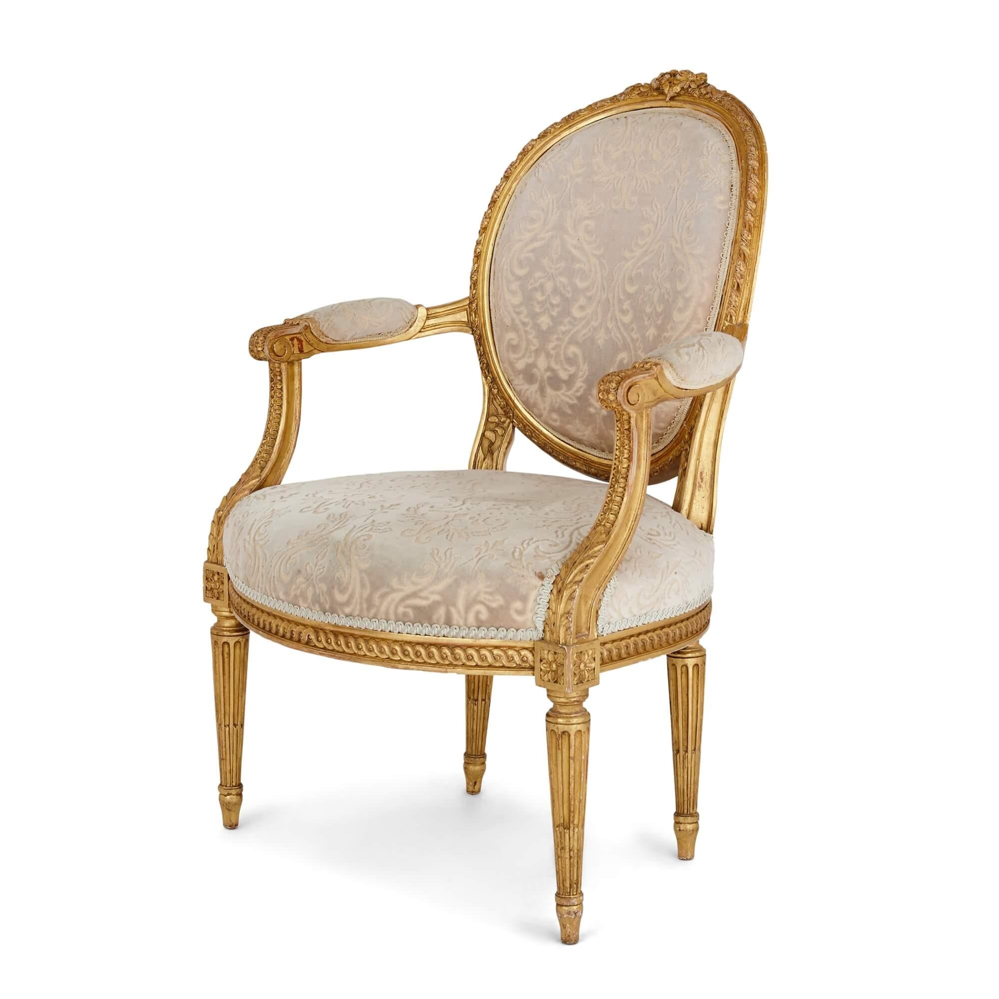 Set of Four Louis XVI Style Giltwood Fauteuils In Good Condition For Sale In London, GB