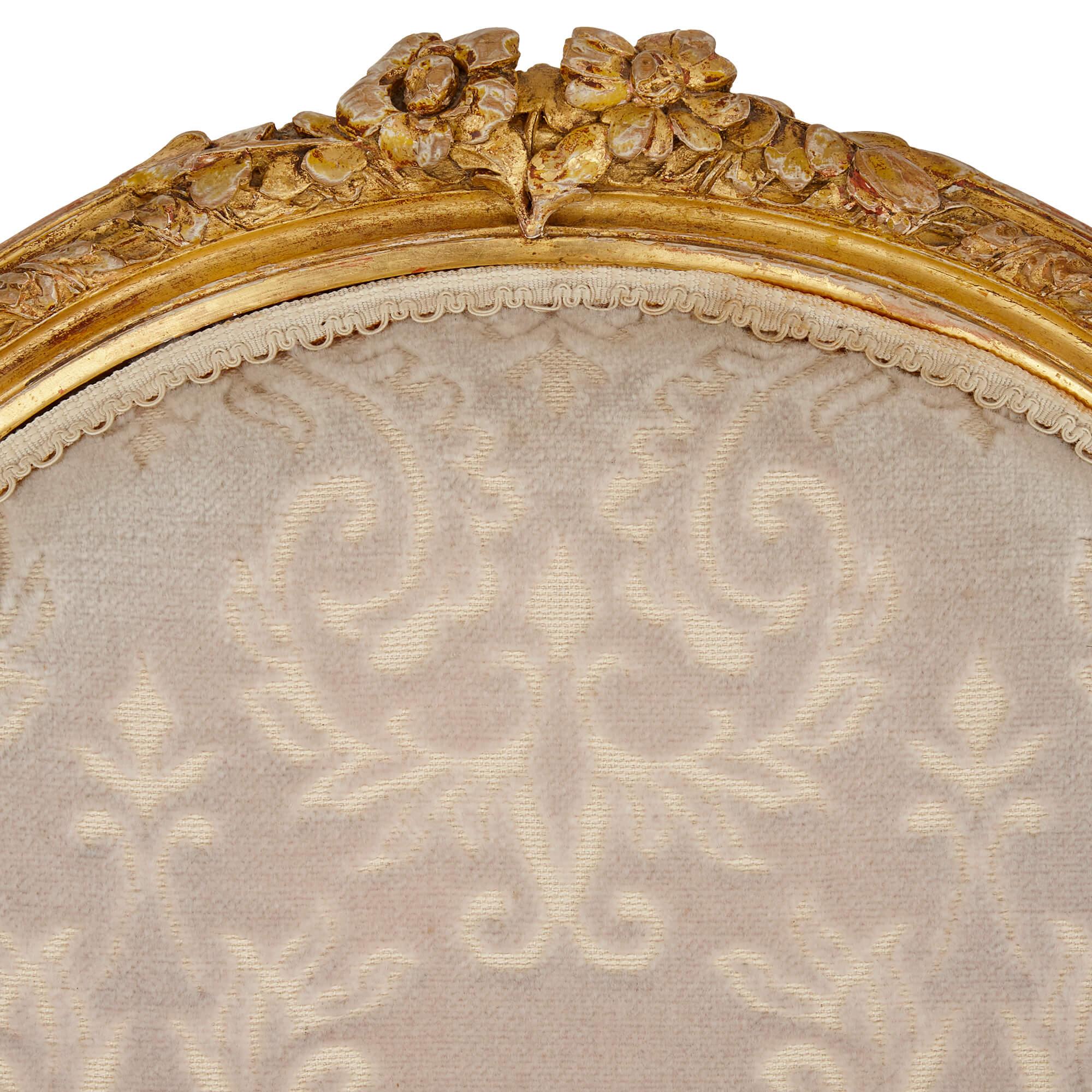Set of Four Louis XVI Style Giltwood Fauteuils For Sale 1
