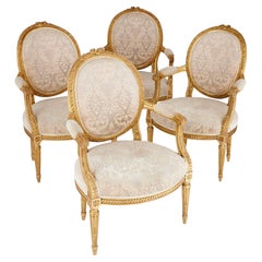 Set of Four Louis XVI Style Giltwood Fauteuils