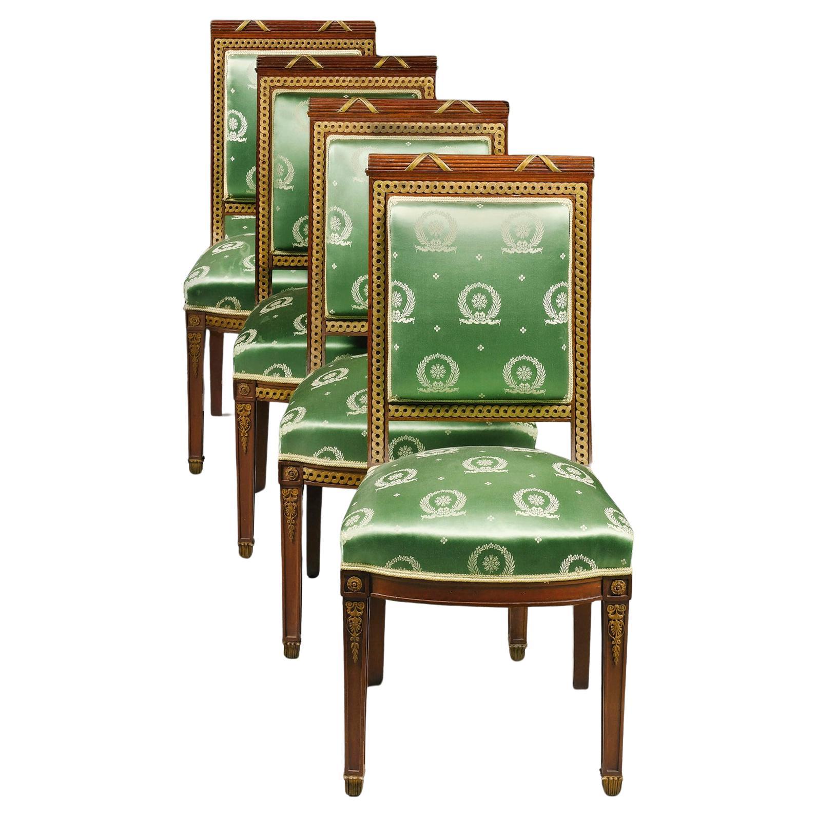 A Set of Four Mahogany And Gilt-Bronze Second Empire Style Salon Chairs in the M For Sale
