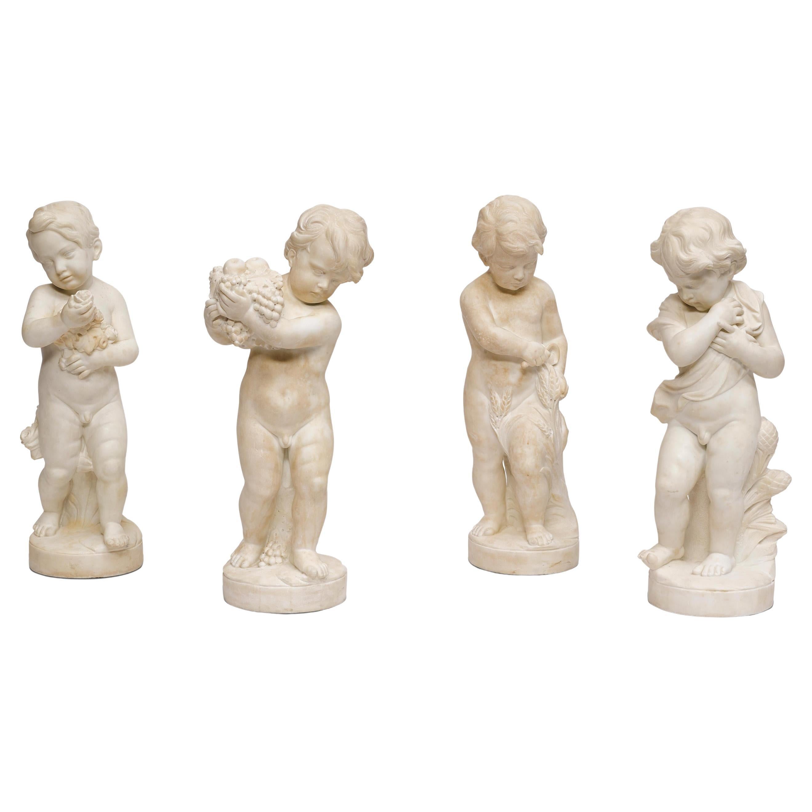 Set of Four Marble Figures Emblematic of the Four Seasons, Italy 18th Century For Sale