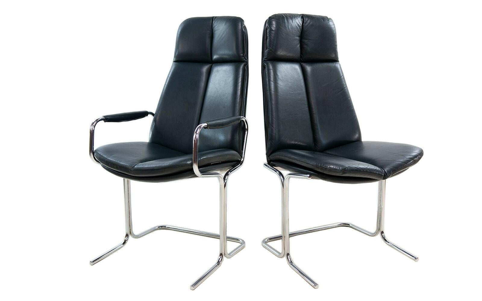 Mid-Century Modern Set of Four Mid Century Leather Pieff Chairs by Tim Bates