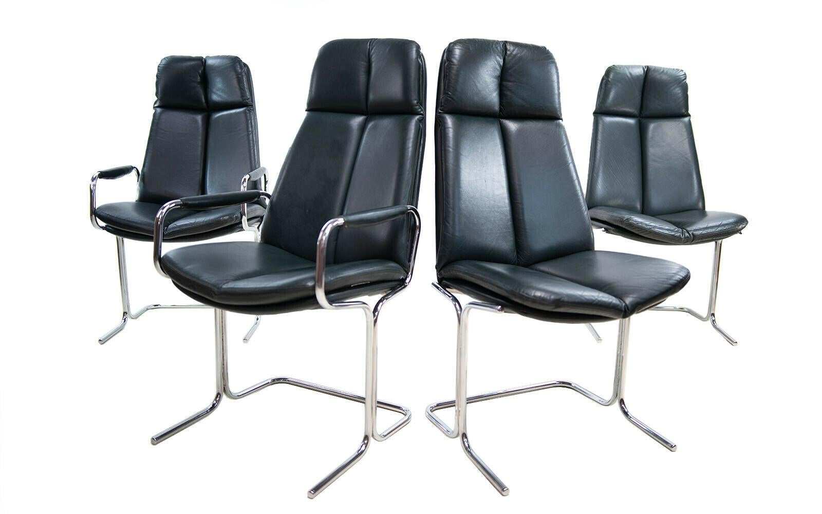 Set of Four Mid Century Leather Pieff Chairs by Tim Bates 3