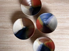 Set of Four Midcentury Studio Ceramic Pedestal Bowls, 1976