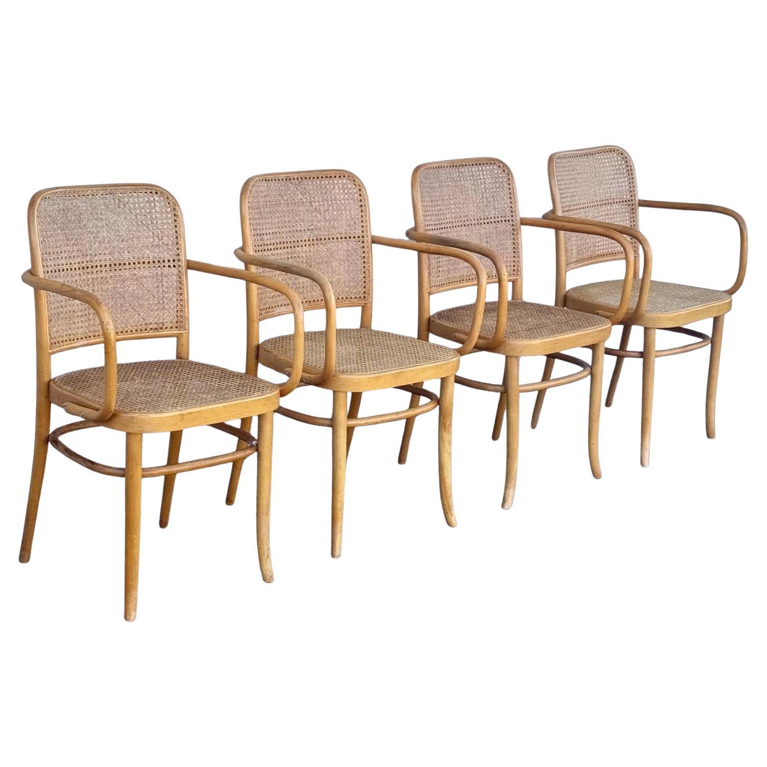 A Set of Four Mid Century Thonet Style Bentwood Prague Chairs