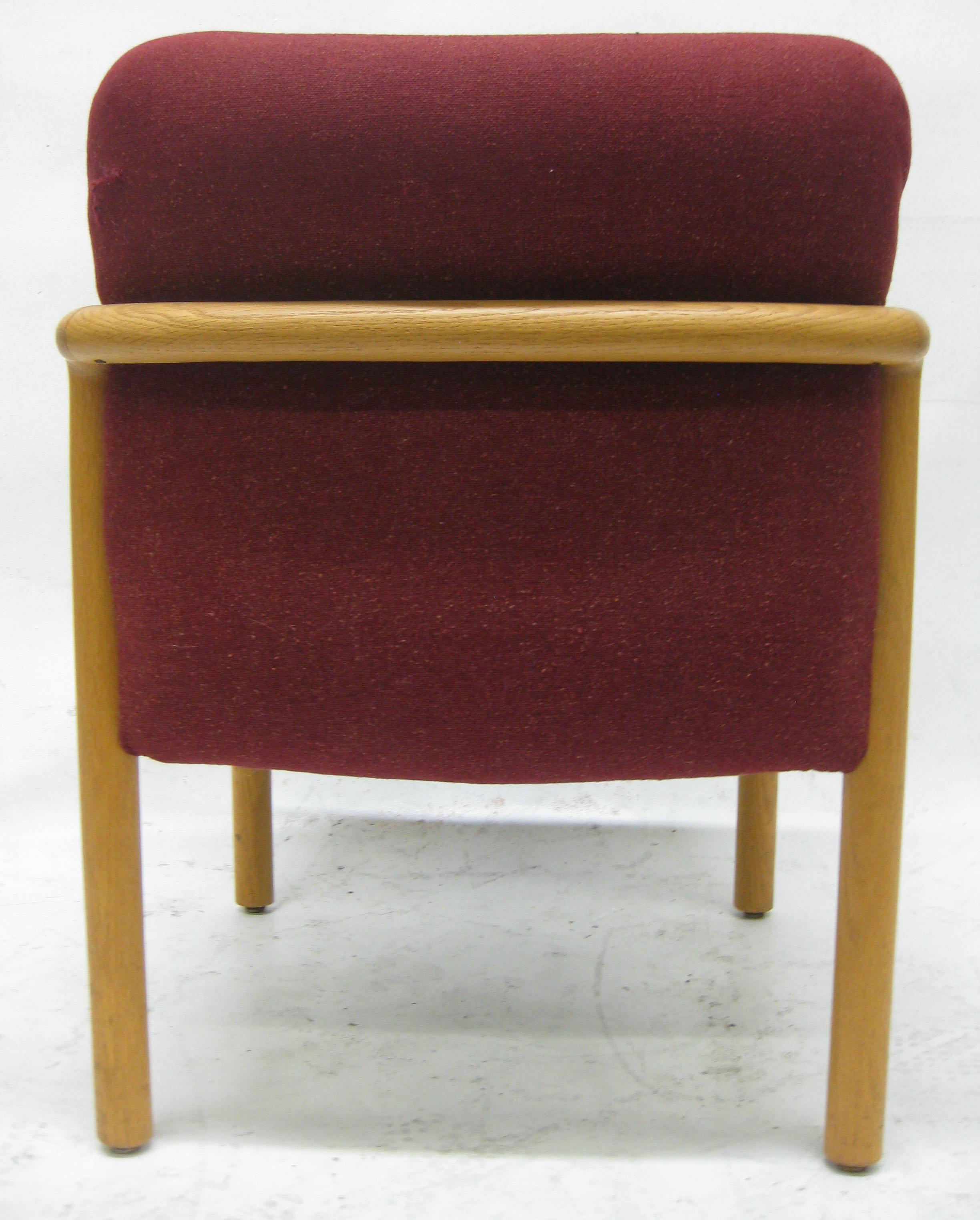 American Set of Four Midcentury Upholstered Oak Chairs