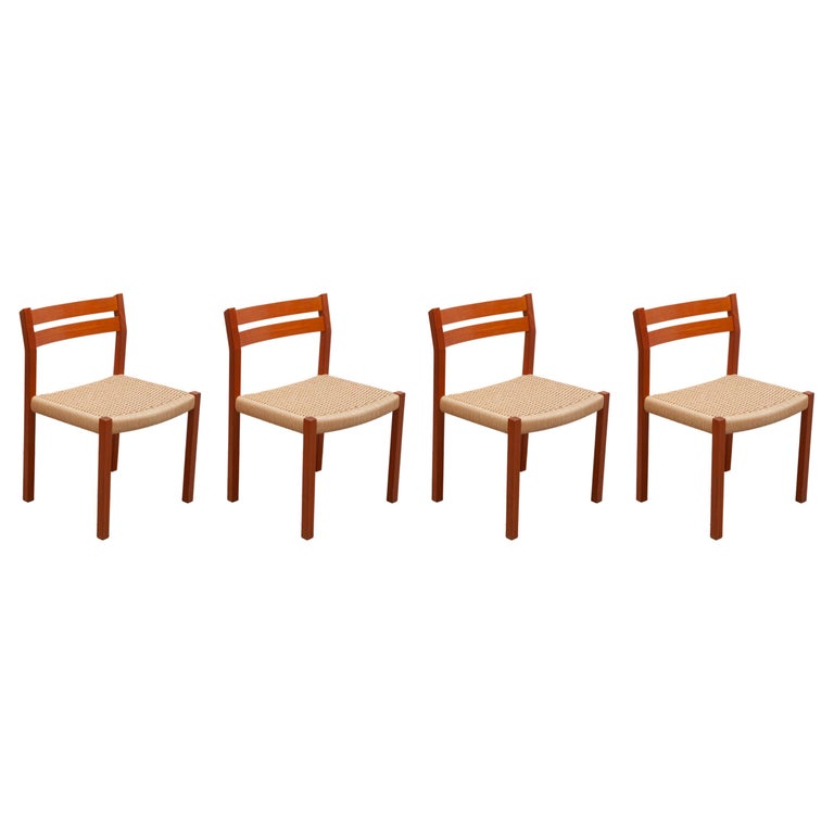 Set of Four MidCentury Modern Paper Cord Dining Chairs by