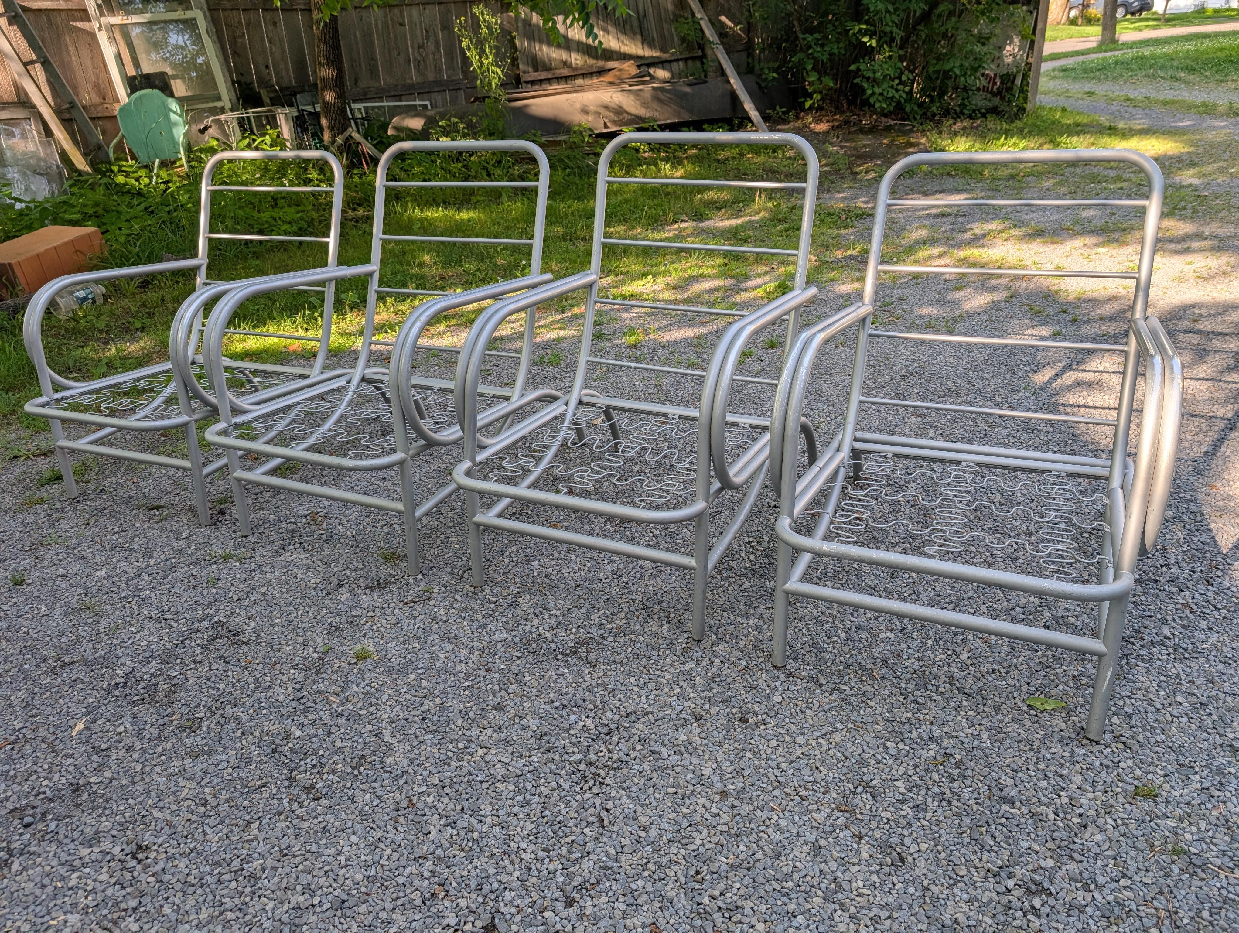 Mid-20th Century A Set Of Four Modernist Armchairs ca' 1950's Aluminum For Patio/Garden For Sale