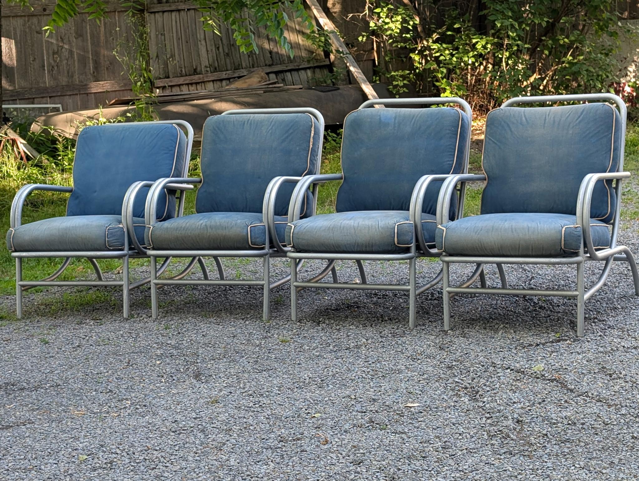 Mid-Century Modern A Set Of Four Modernist Armchairs ca' 1950's Aluminum For Patio/Garden For Sale