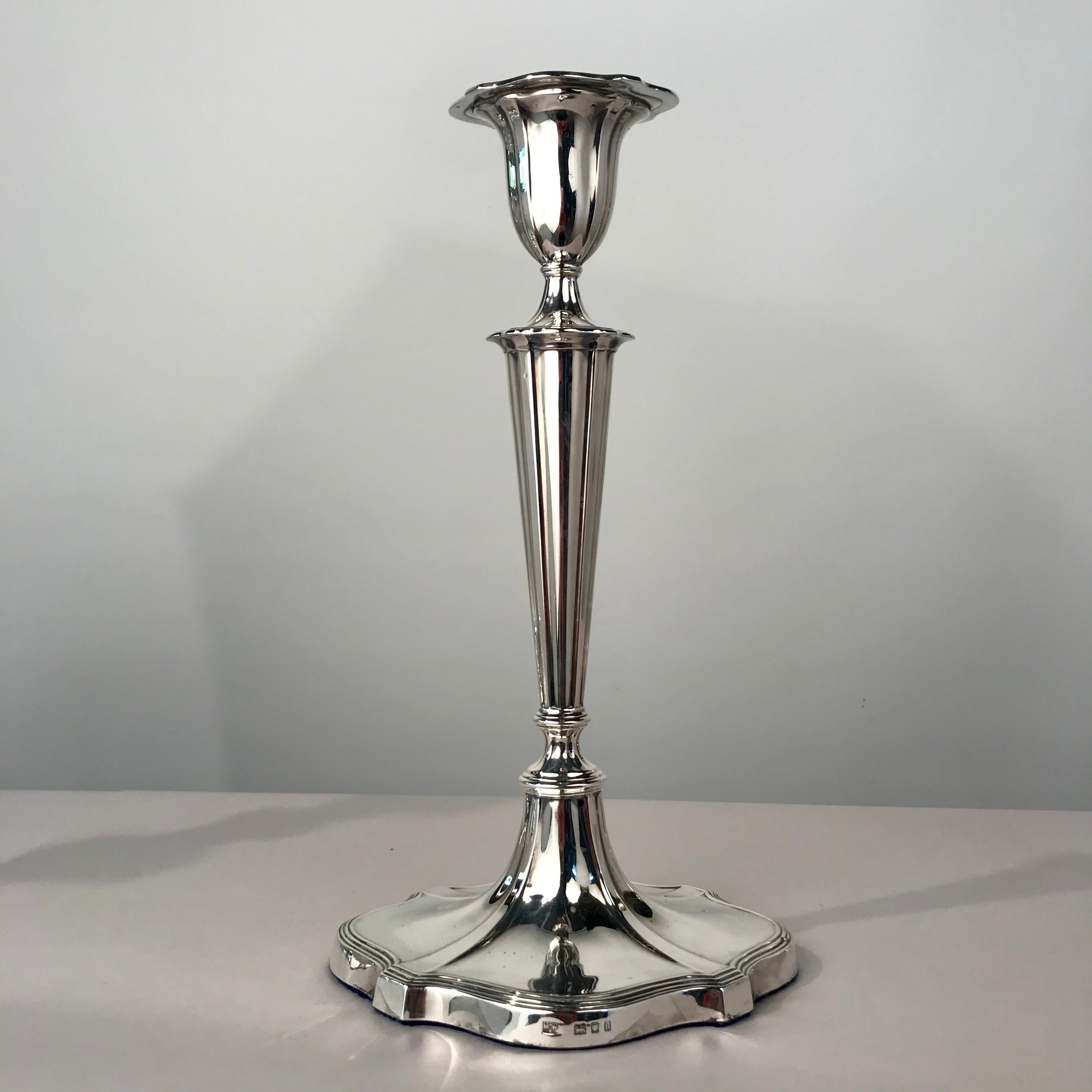 Set of Four Neoclassical Style Hall Marked Silver Candlesticks 3