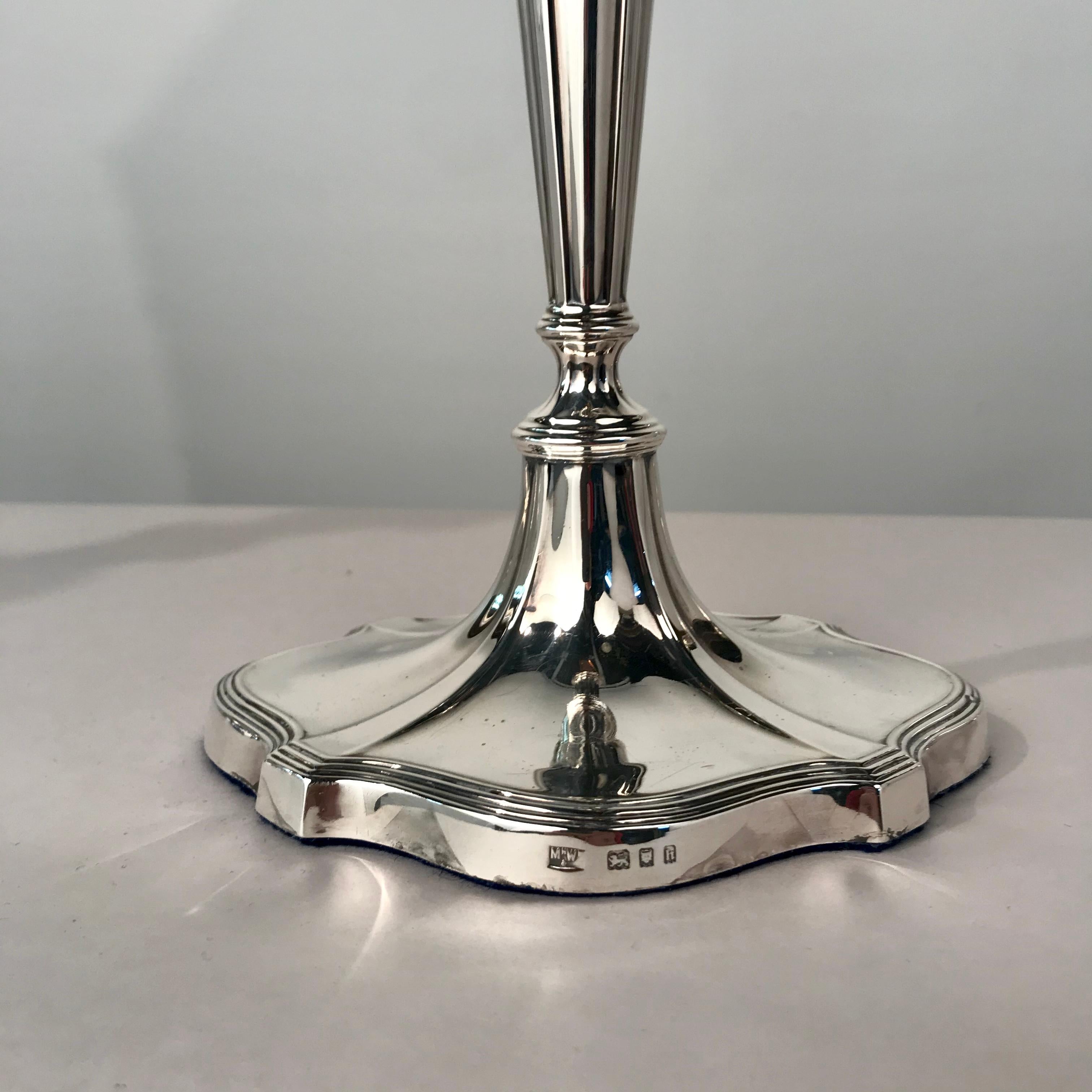 Set of Four Neoclassical Style Hall Marked Silver Candlesticks 4