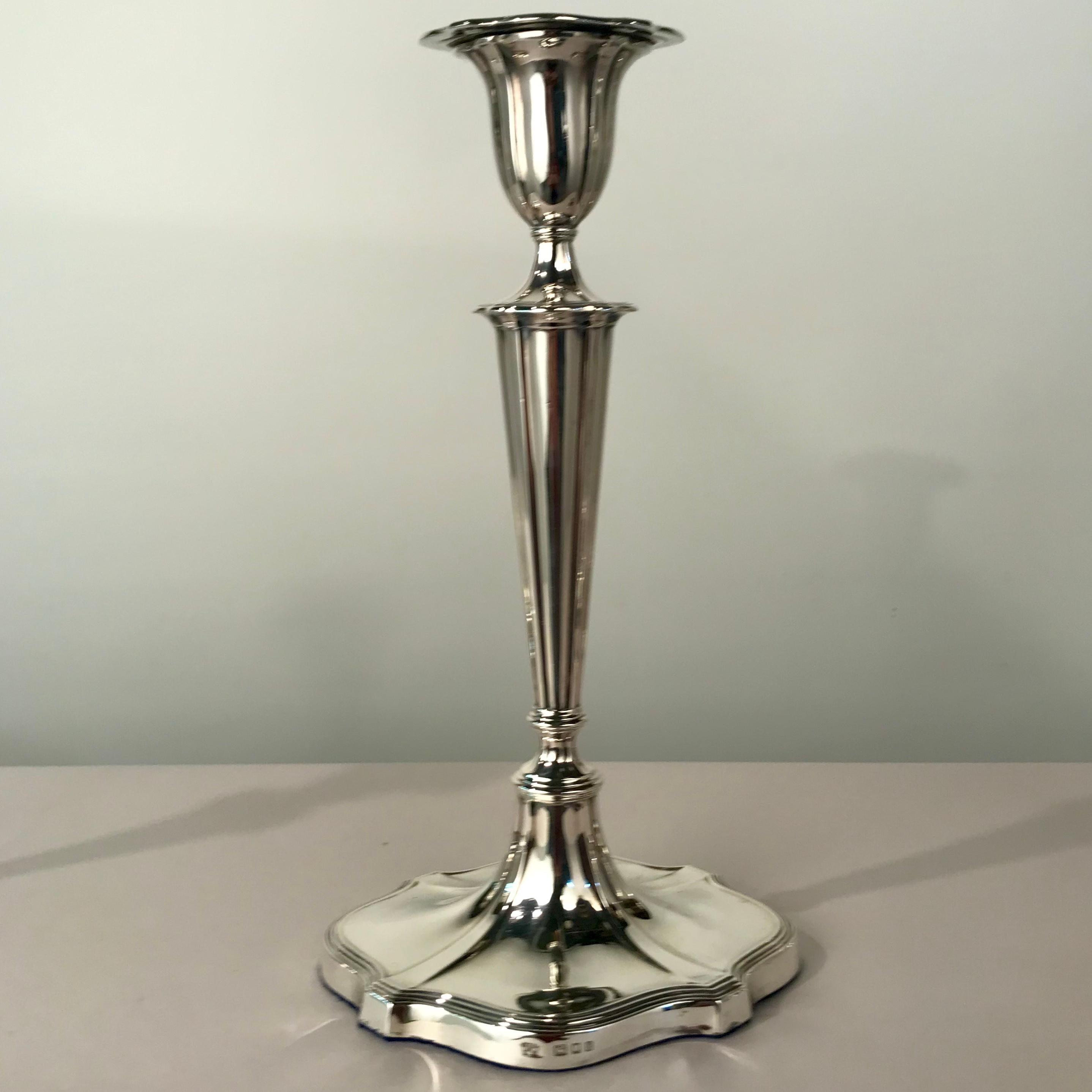 British Set of Four Neoclassical Style Hall Marked Silver Candlesticks