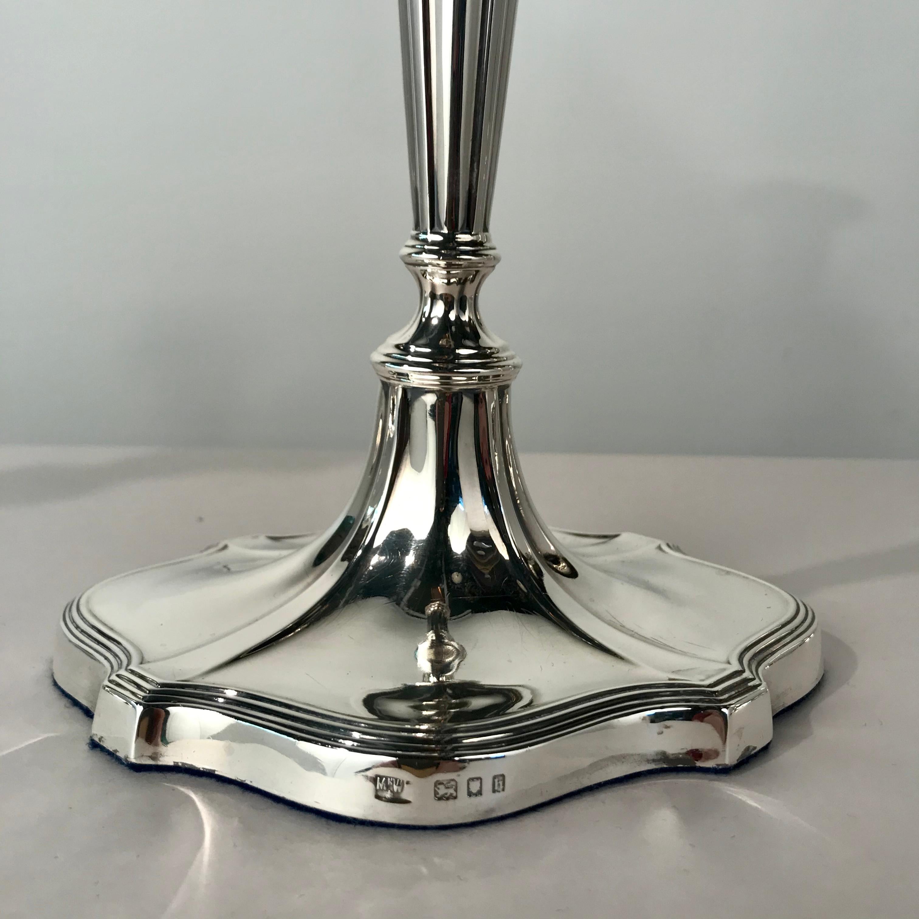 20th Century Set of Four Neoclassical Style Hall Marked Silver Candlesticks