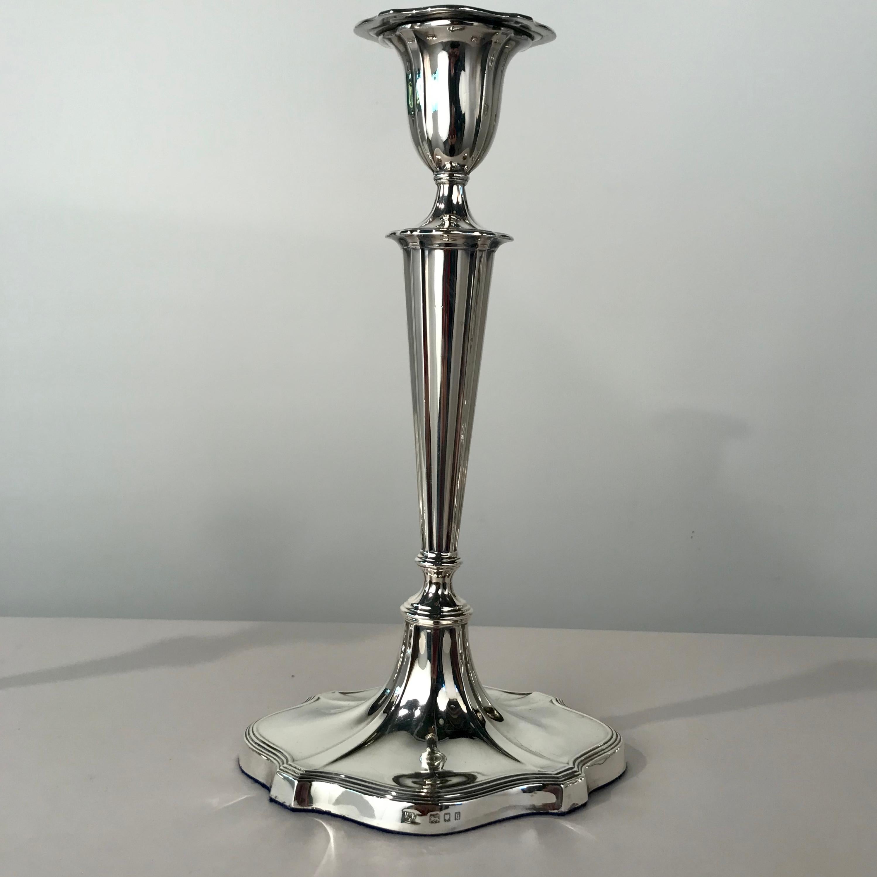 Set of Four Neoclassical Style Hall Marked Silver Candlesticks 1