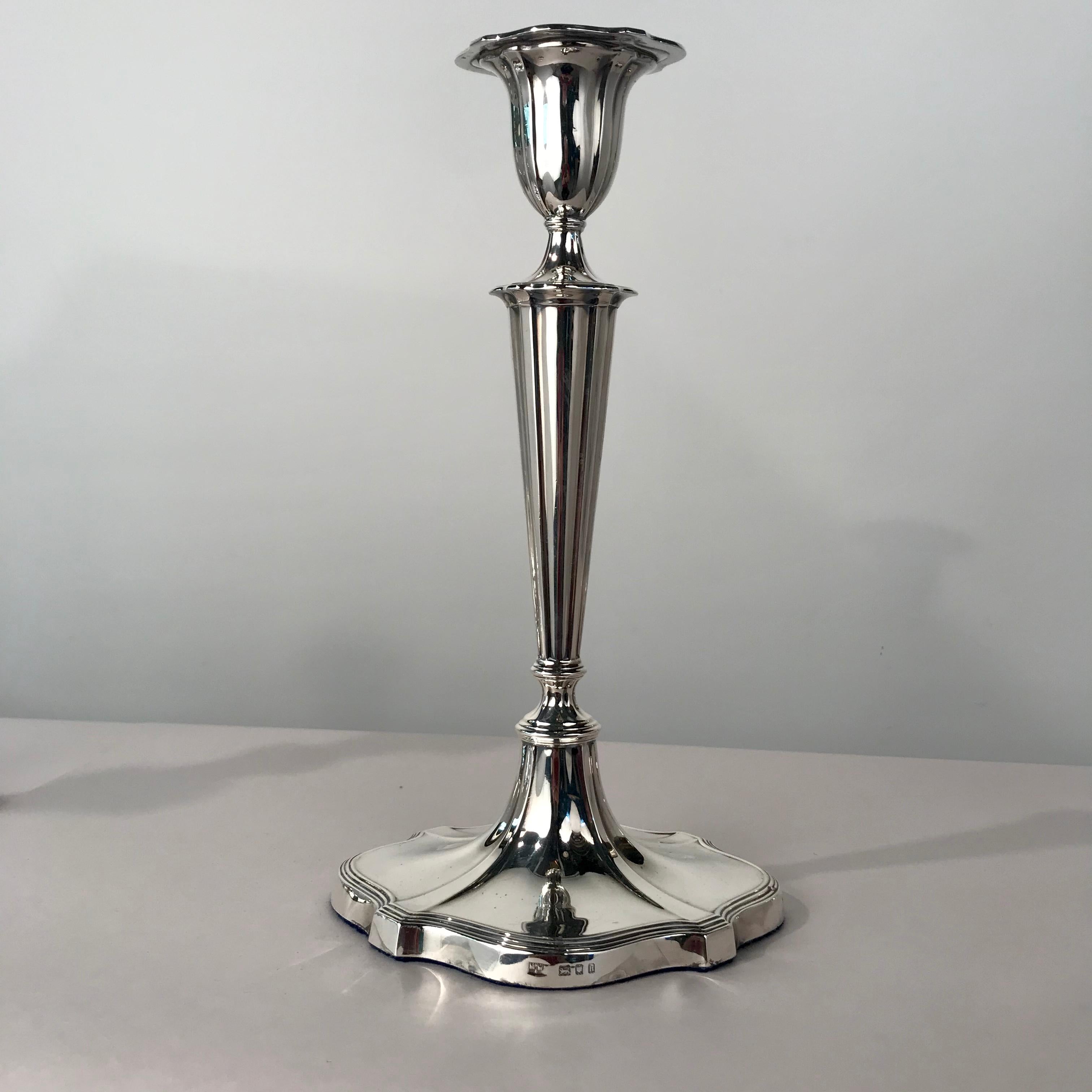 Set of Four Neoclassical Style Hall Marked Silver Candlesticks 2