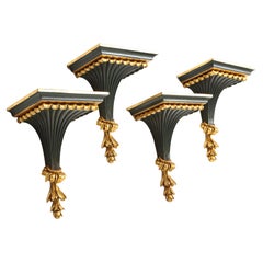 Set of Four Neoclassical Green and Giltwood Wall Brackets