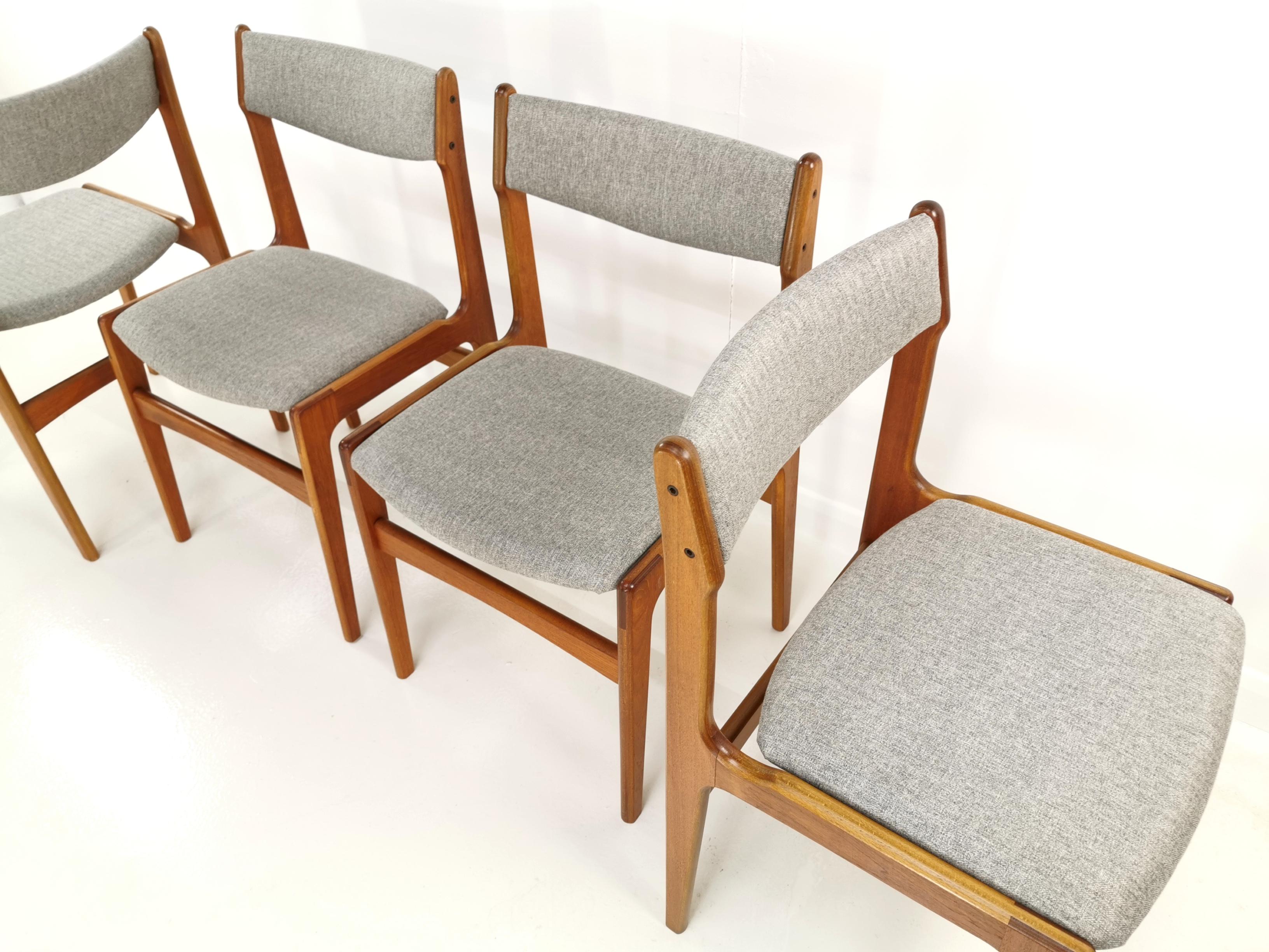 Mid-Century Modern Set of Four Newly Upholstered Erik Buch Grey Herringbone Teak Dining Chairs