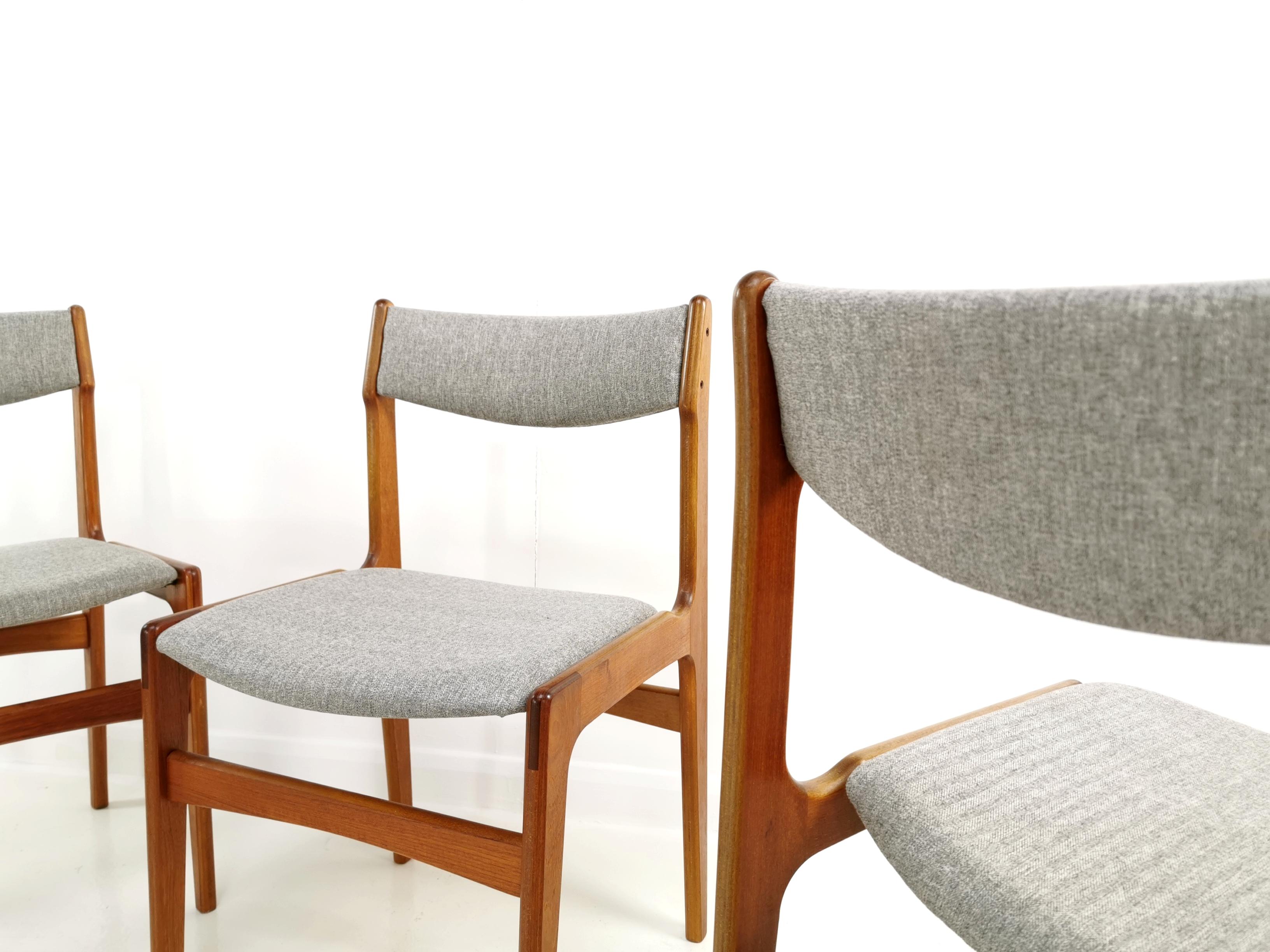 20th Century Set of Four Newly Upholstered Erik Buch Grey Herringbone Teak Dining Chairs