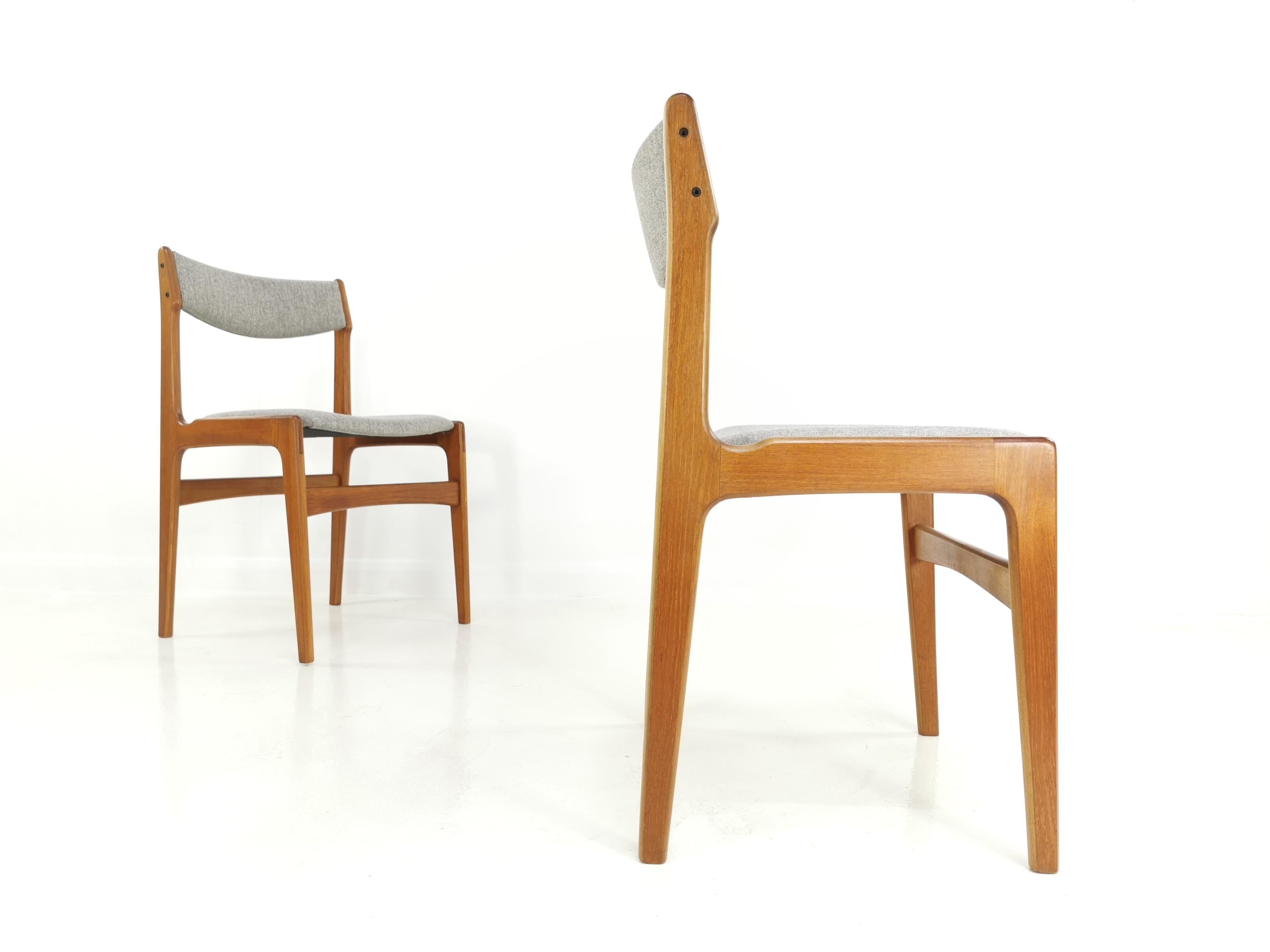 Set of Four Newly Upholstered Erik Buch Grey Herringbone Teak Dining Chairs 1