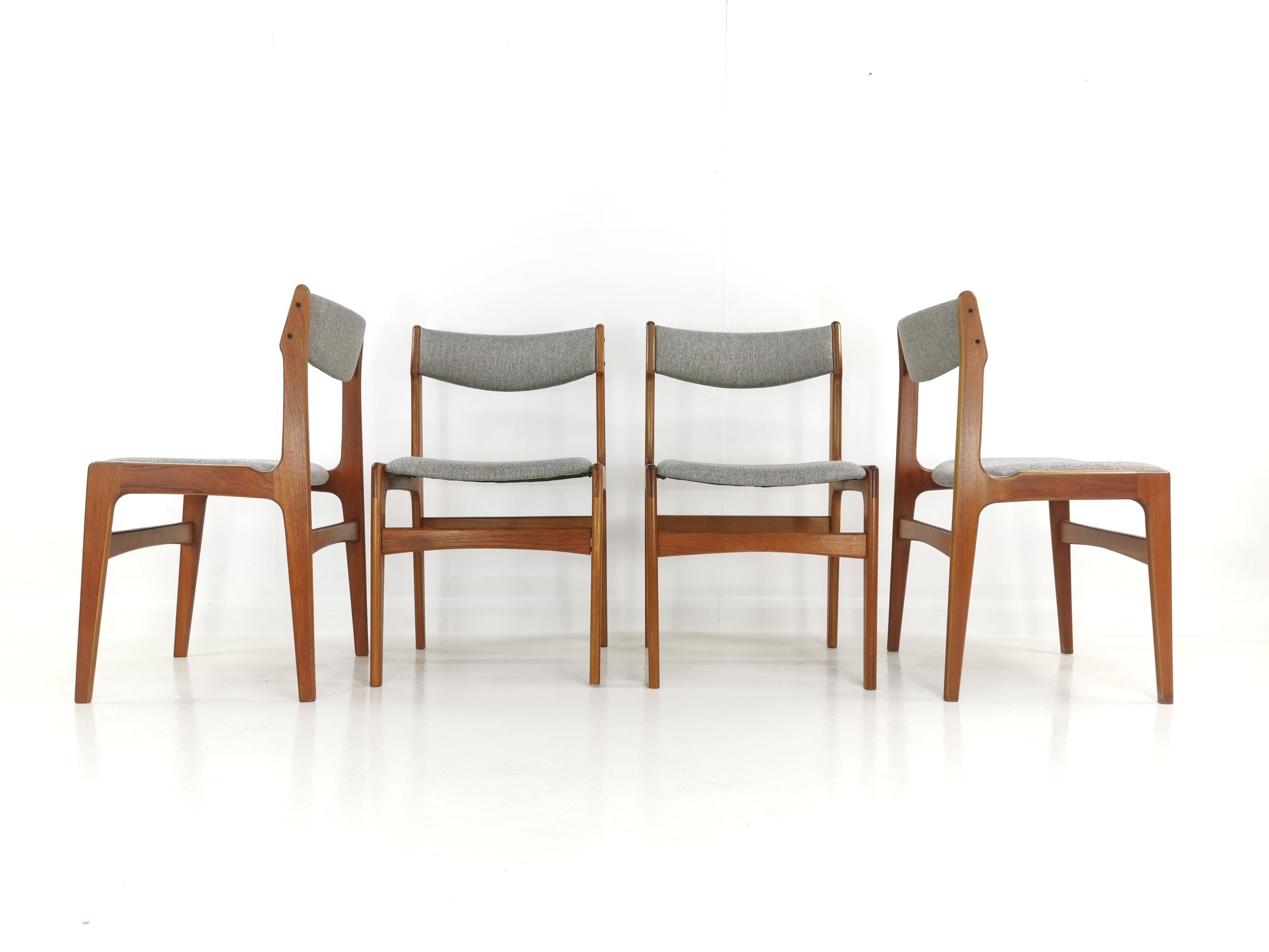 Set of Four Newly Upholstered Erik Buch Grey Herringbone Teak Dining Chairs 2