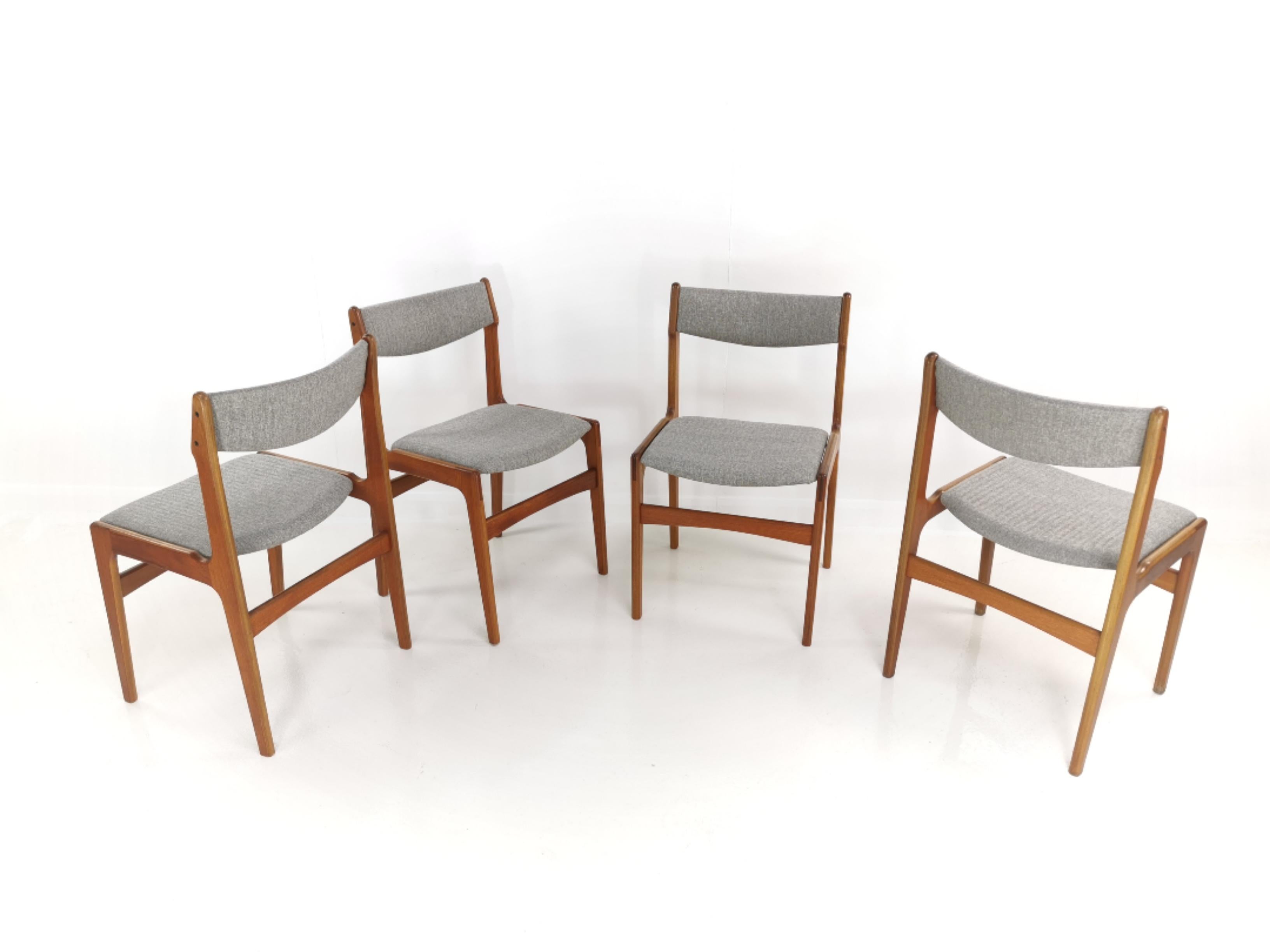 Set of Four Newly Upholstered Erik Buch Grey Herringbone Teak Dining Chairs 3
