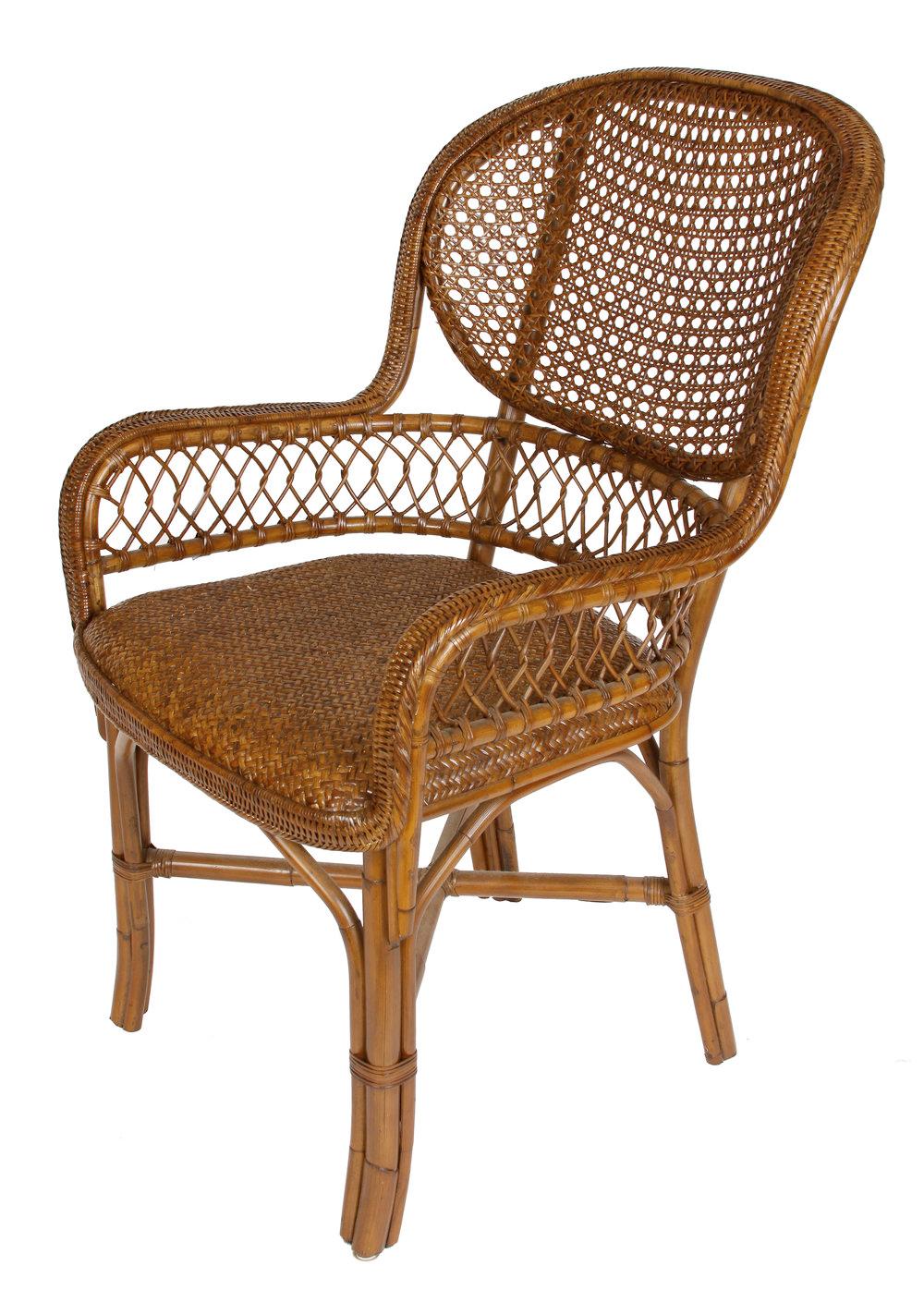 A set of four Palacek caned chairs with round back and arms.