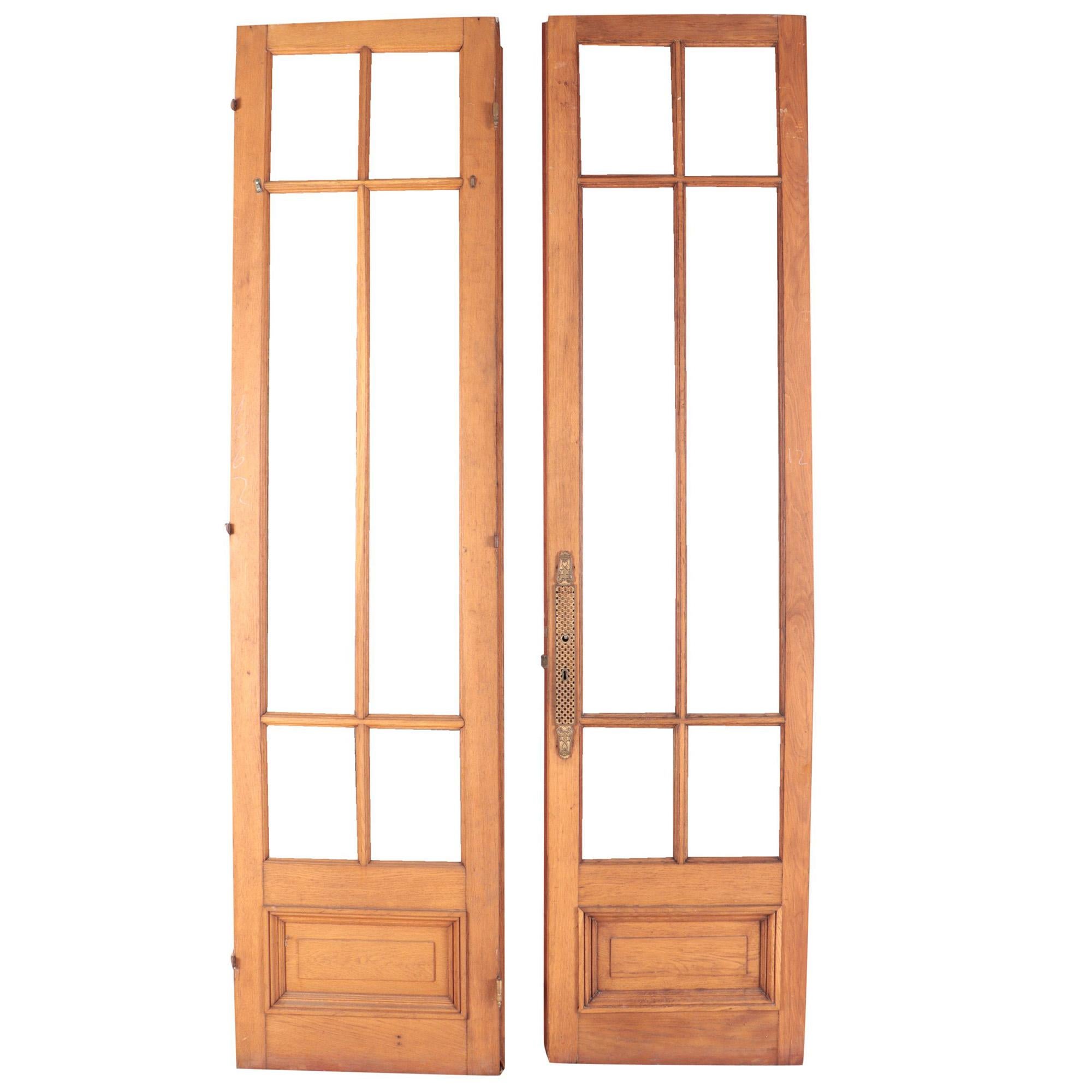 French Set of Four Panel Oak Entry Doors with Beveled Glass, circa 1900