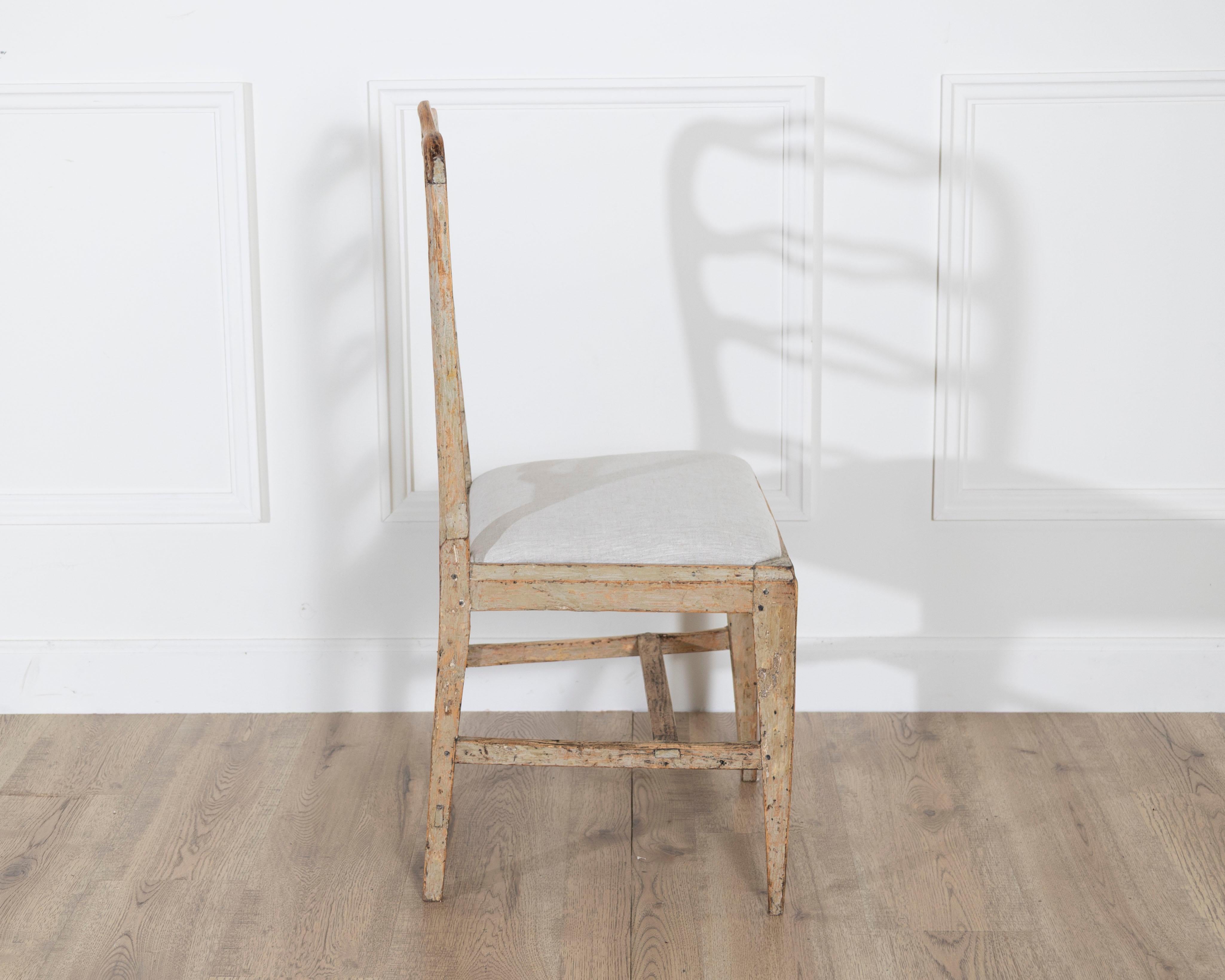 A set of four period Gustavian chairs scraped to original paint and newly covere For Sale 2
