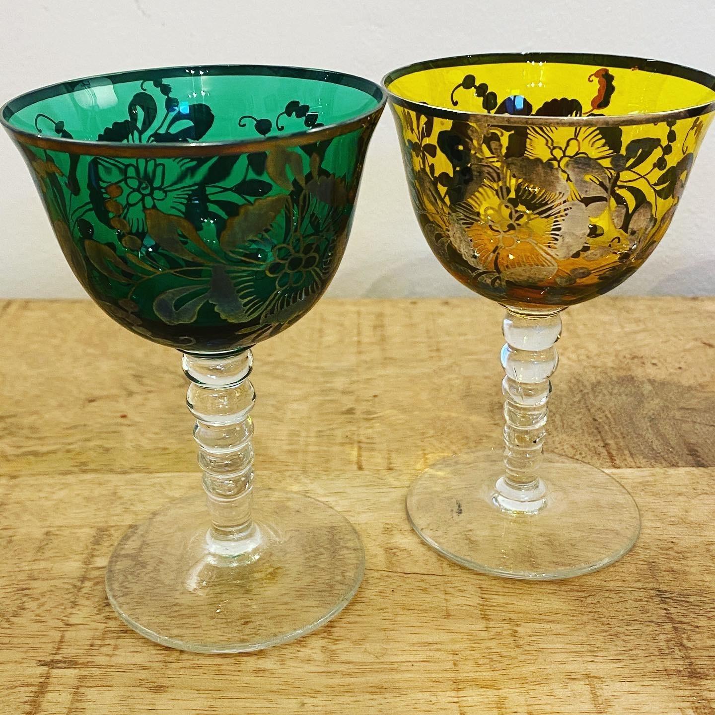 Czech Set of Four Pretty Colored Bohemian Glasses