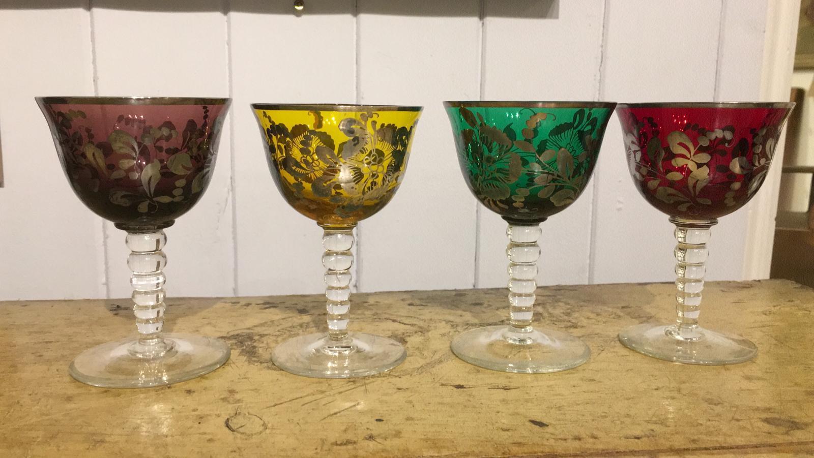 Set of Four Pretty Colored Bohemian Glasses In Good Condition In Heathfield, East Sussex