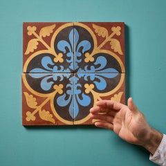 Juego de cuatro azulejos florales de cuatro hojas, de encáustica y recuperados