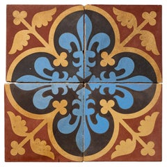 Juego de cuatro azulejos florales de cuatro hojas, de encáustica y recuperados