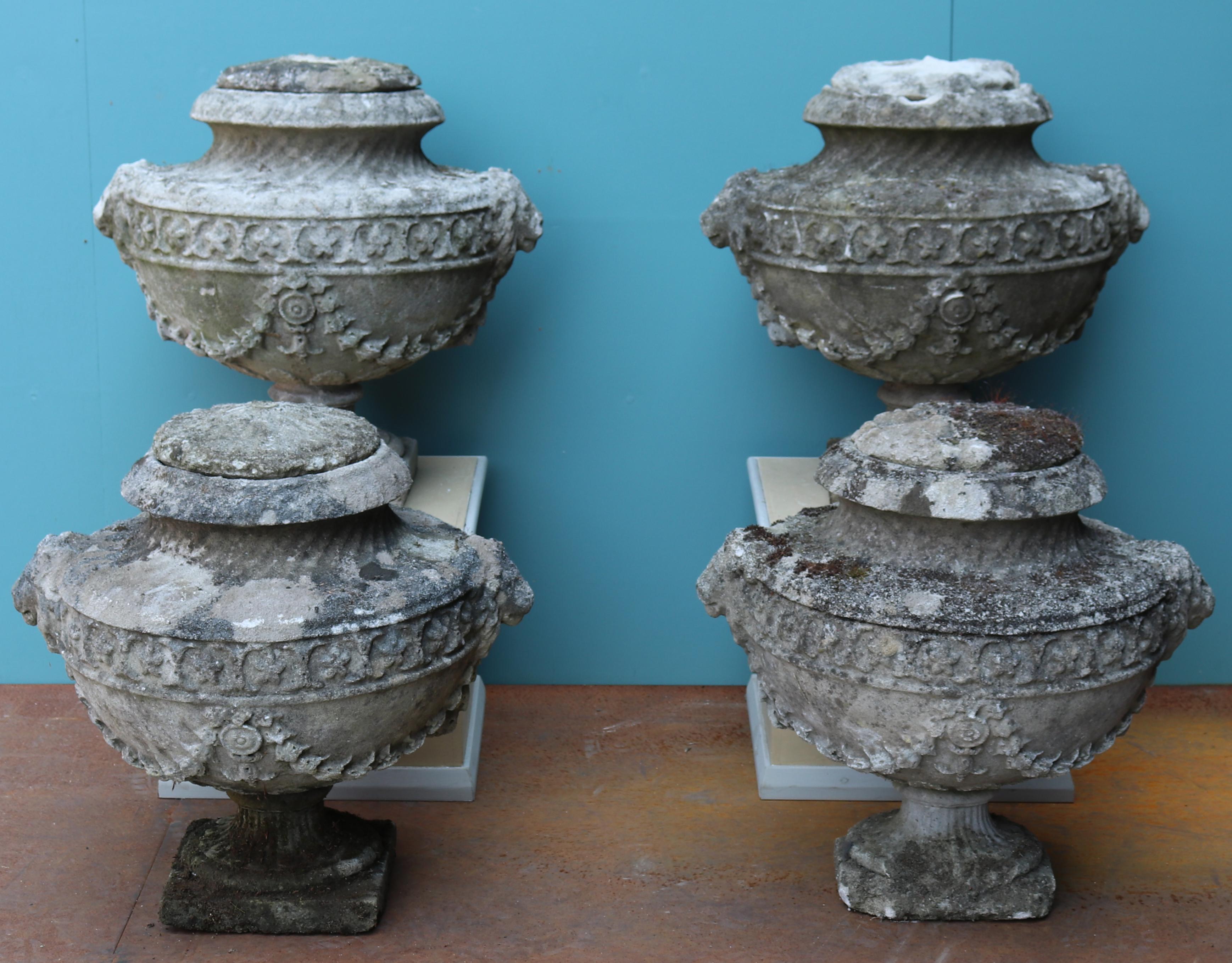 Regency Set of Four Reclaimed Georgian Style Lidded Stone Urn Finials