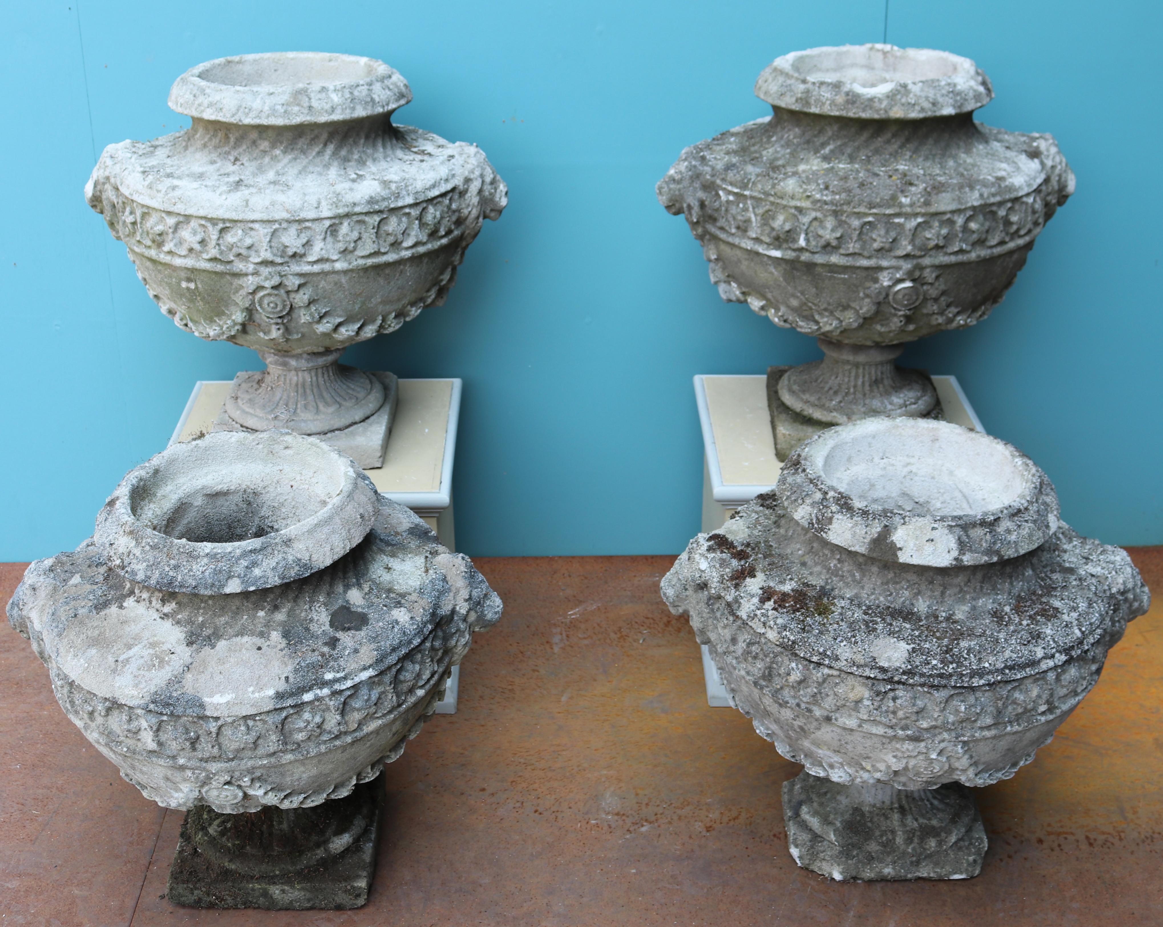 20th Century Set of Four Reclaimed Georgian Style Lidded Stone Urn Finials