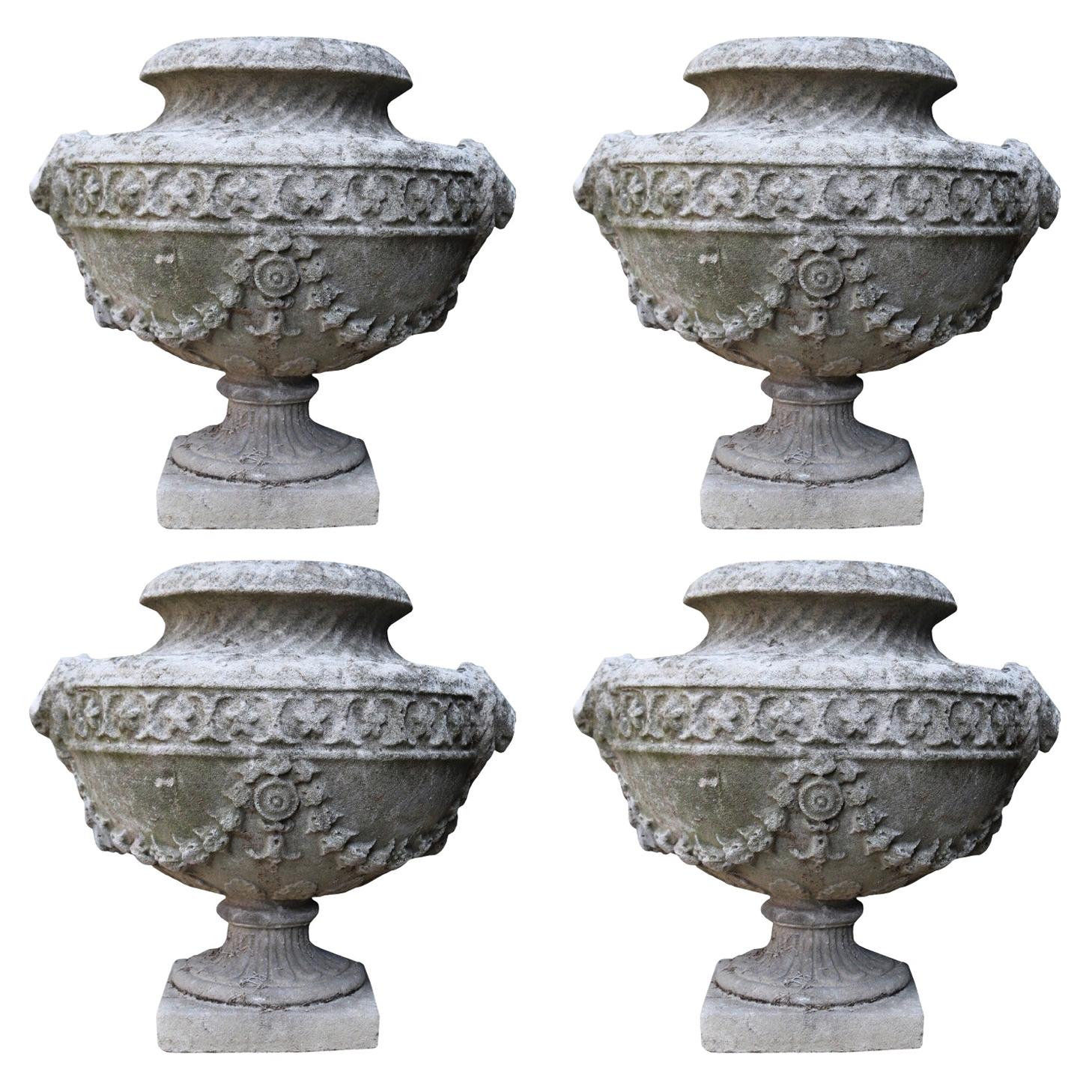 Set of Four Reclaimed Georgian Style Lidded Stone Urn Finials
