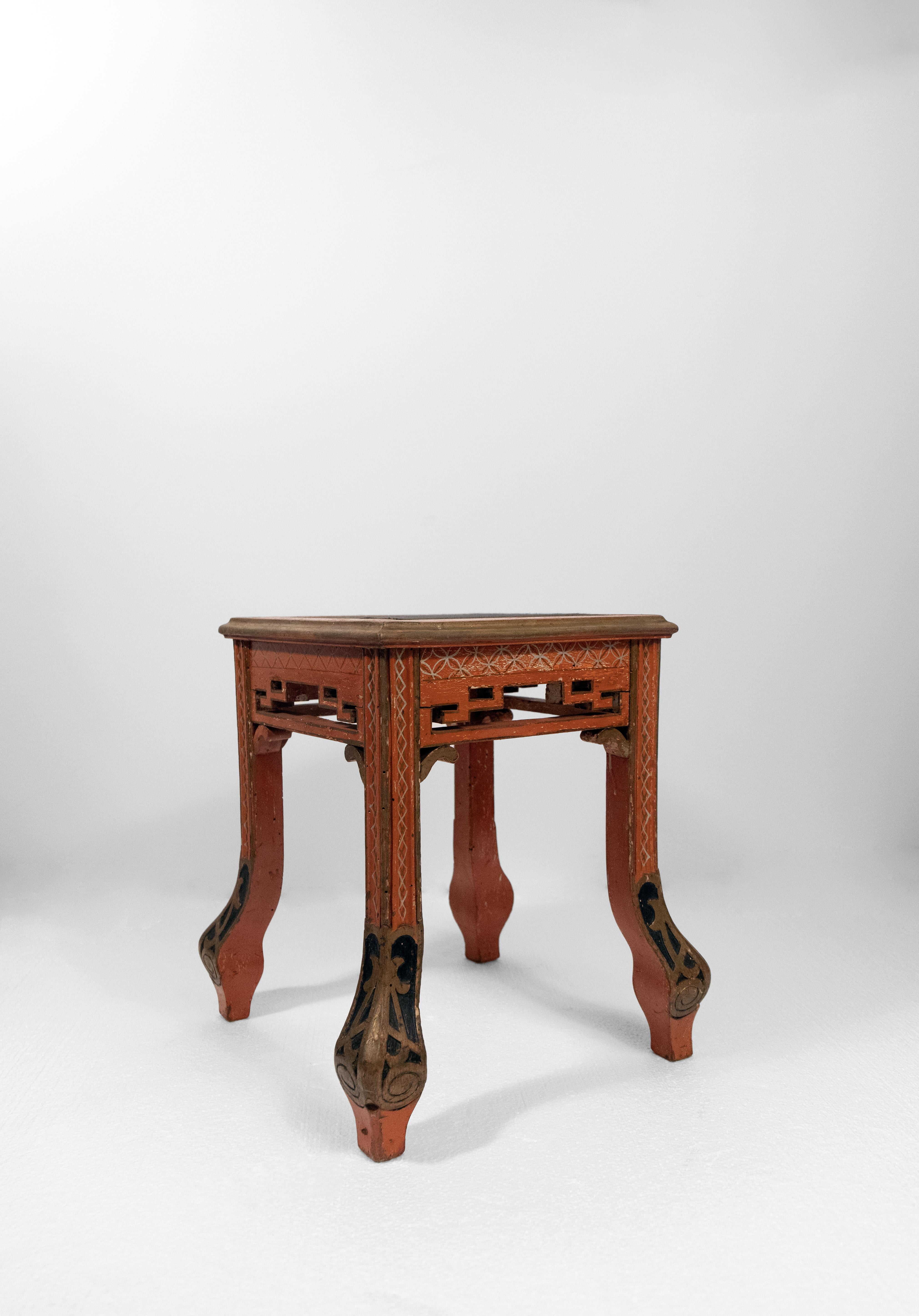 Unknown A Set of Four Red Painted Chinoiserie Stools For Sale