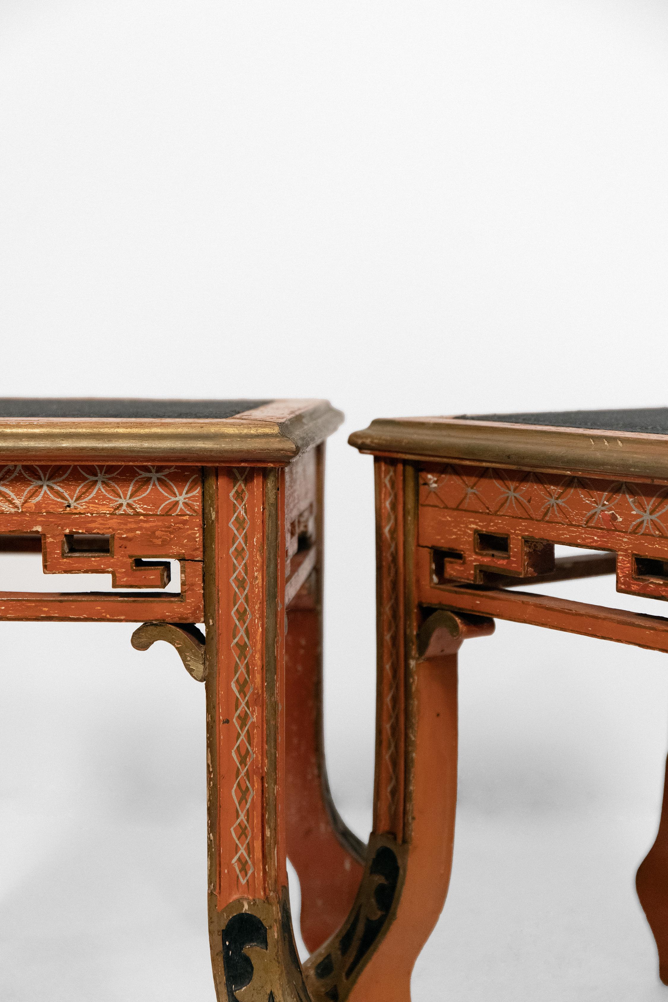A Set of Four Red Painted Chinoiserie Stools For Sale 1