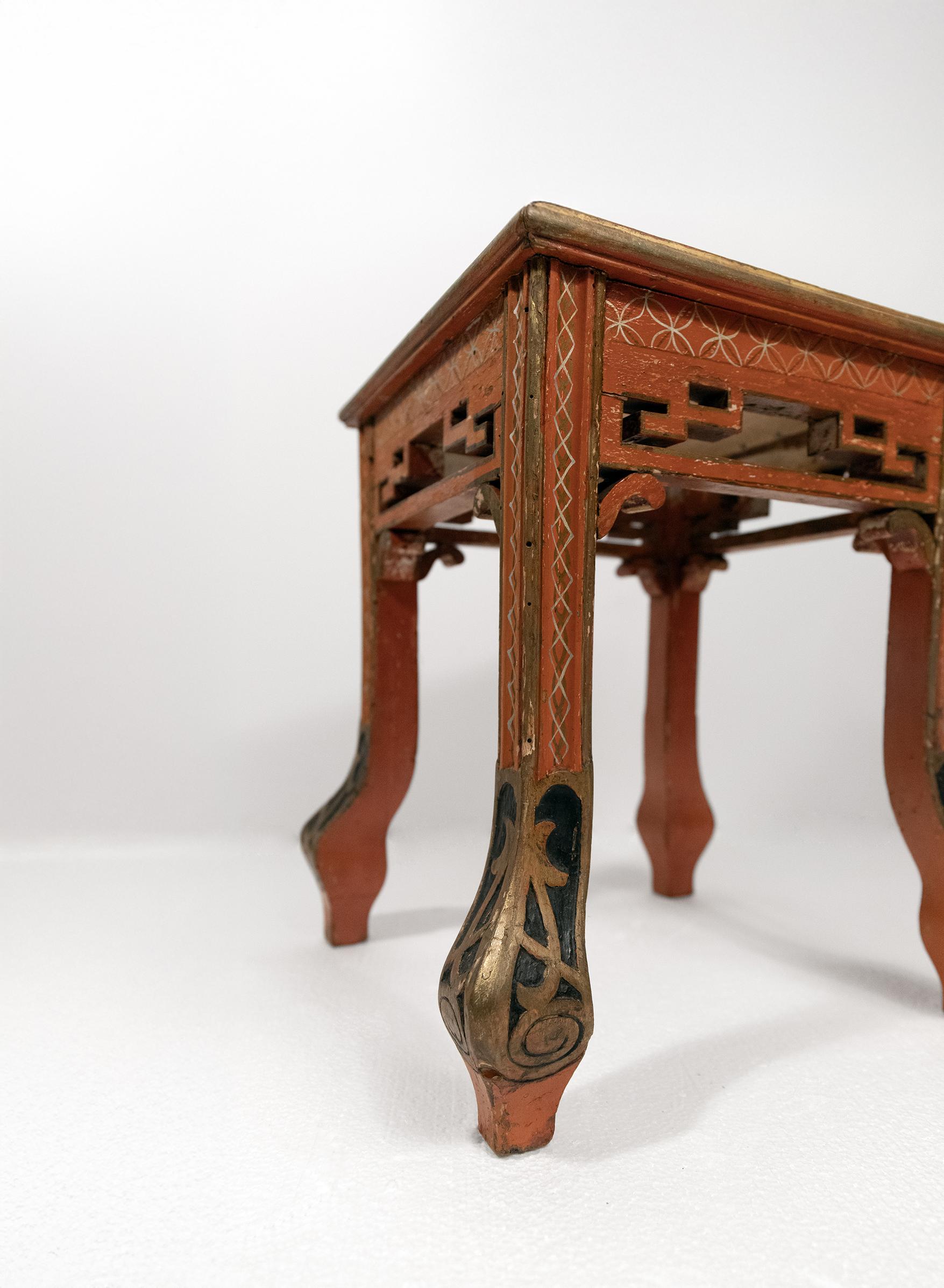 A Set of Four Red Painted Chinoiserie Stools For Sale 2