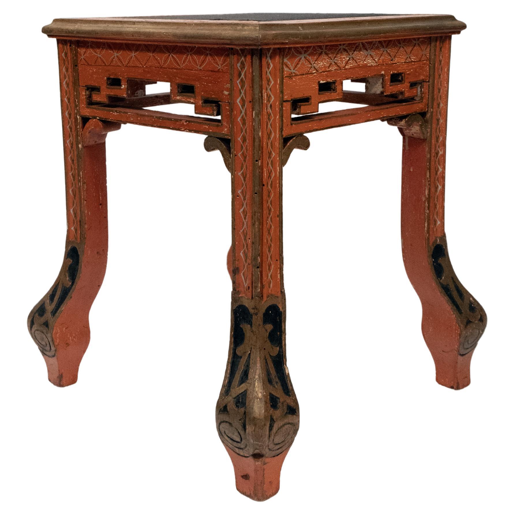 A Set of Four Red Painted Chinoiserie Stools For Sale