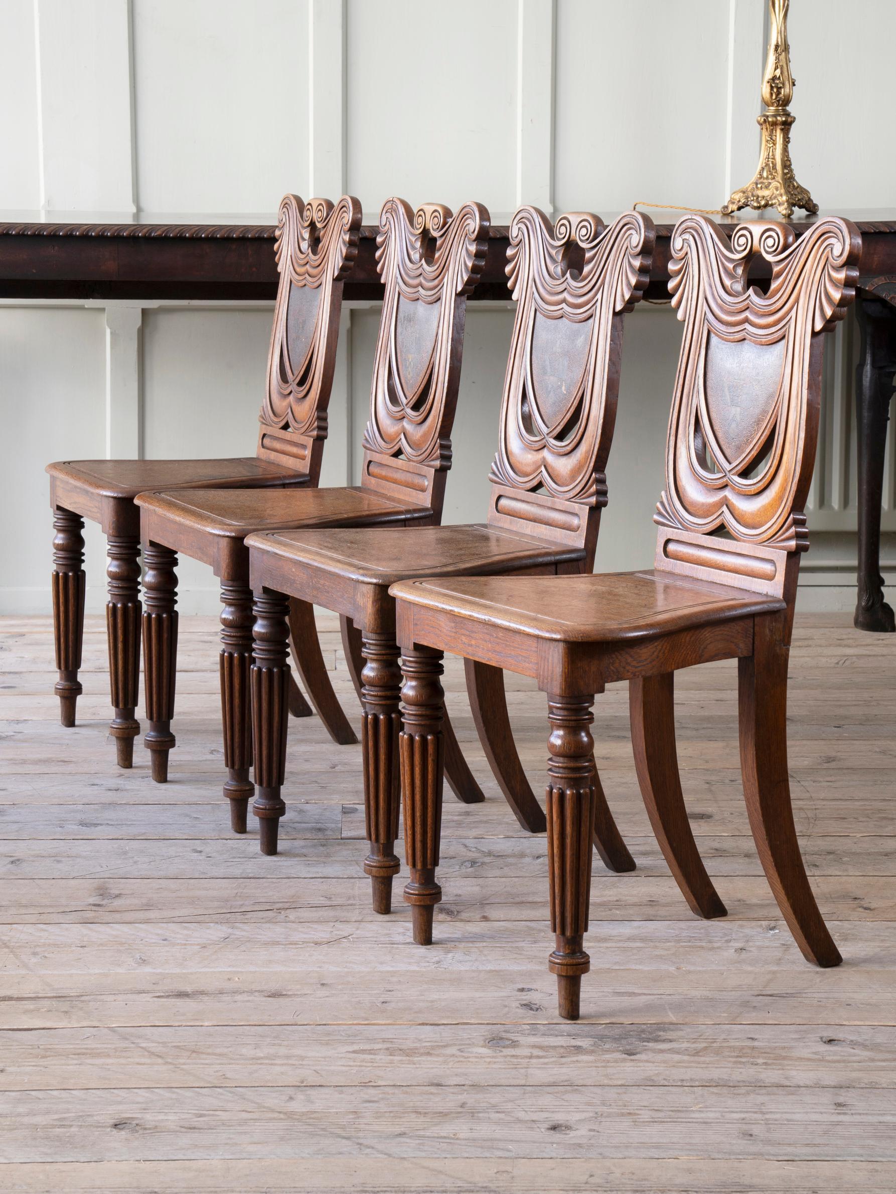 Early 19th Century Set of Four Regency Hall Chairs