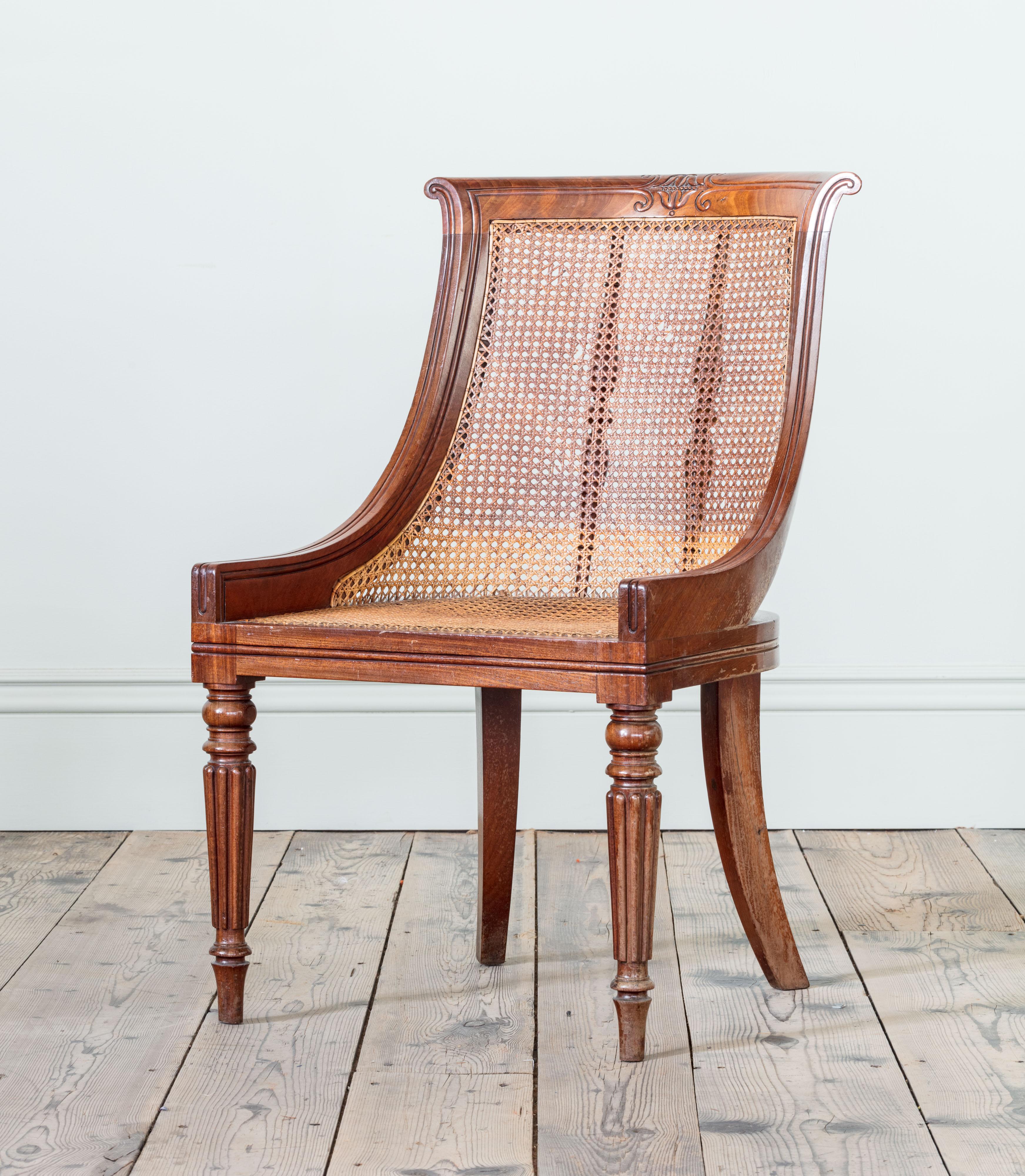 British Set of Four Regency Mahogany Caned Dining Chairs For Sale