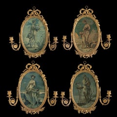 A Set of 'Four Seaons' 19th century English Hand-Painted & Ormolu Wall Appliques