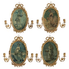A Set of 'Four Seaons' 19th century English Hand-Painted & Ormolu Wall Appliques