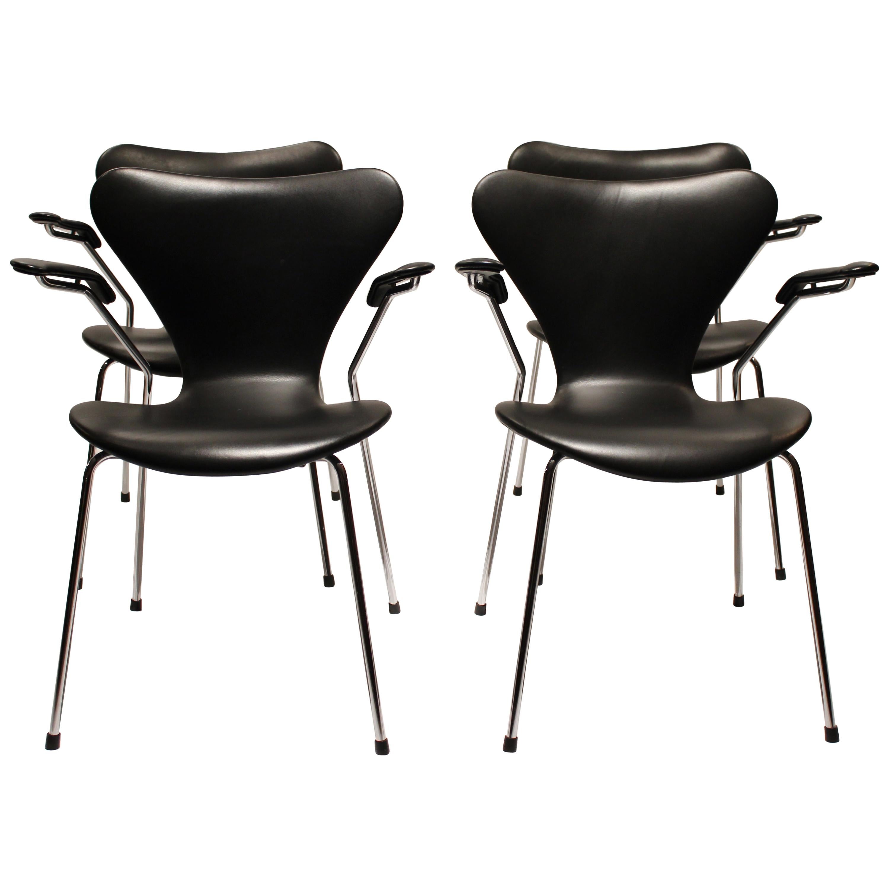 Set of Four Seven Chairs, Model 3207, by Arne Jacobsen and Fritz Hansen, 2006