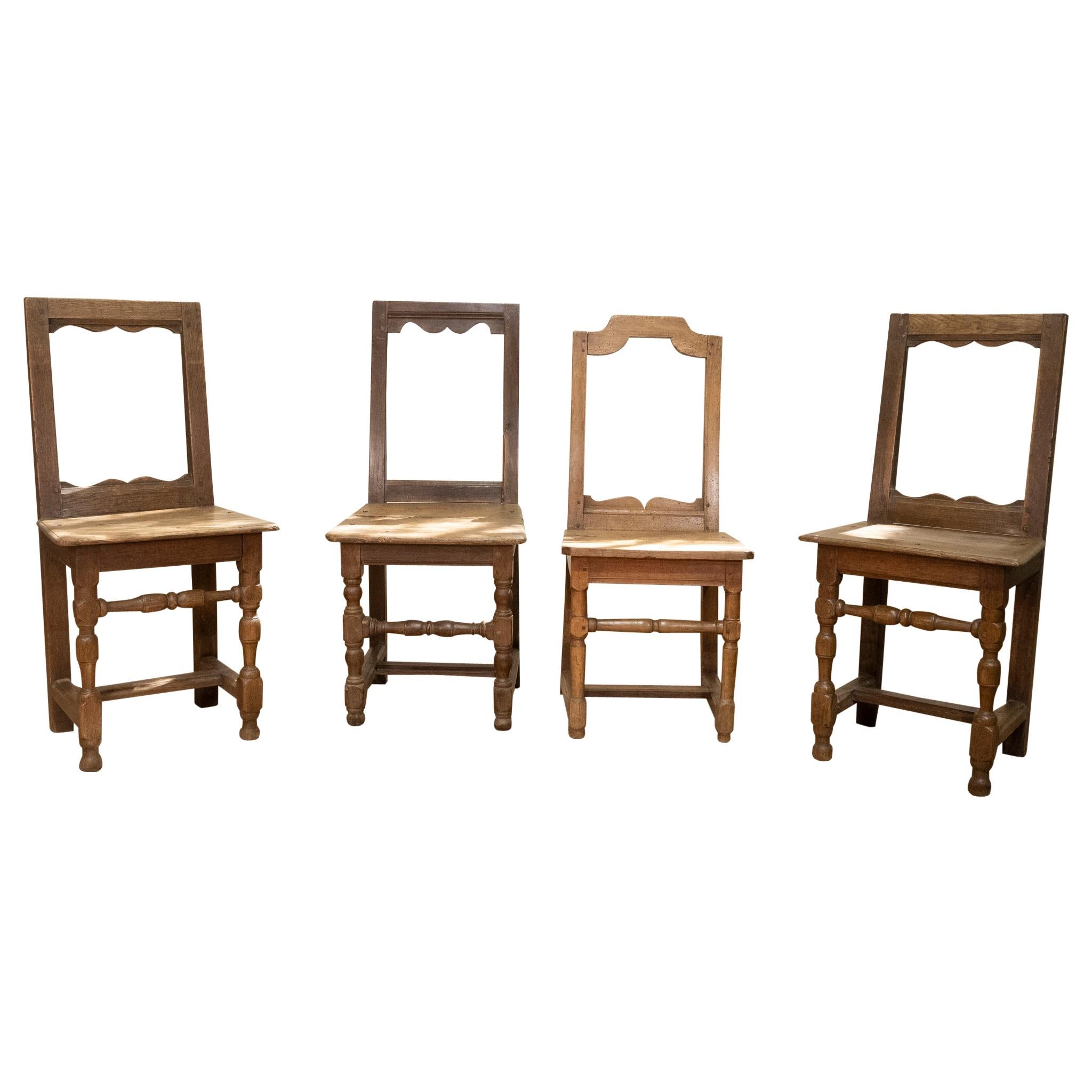 Set of Four Small French 18th Century Backstools, Lorraine Oak Side Chairs