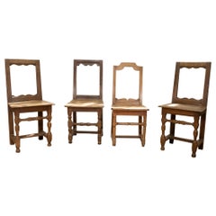 Set of Four Small French 18th Century Backstools, Lorraine Oak Side Chairs