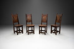 A Set of Four Stained Beech Modernist Dining Chairs, France 1950s