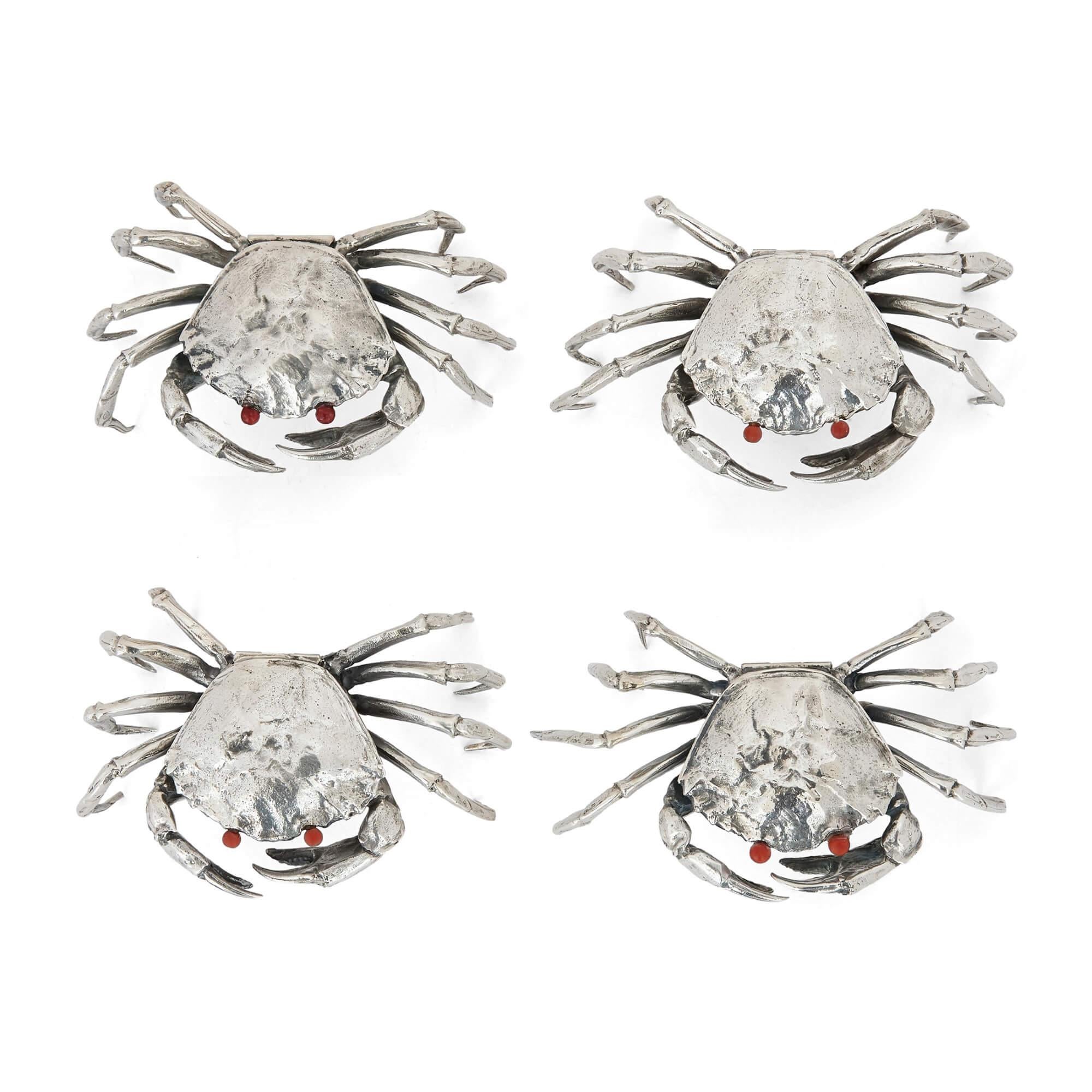 Modern A set of four sterling silver crab-form boxes by Buccellati For Sale