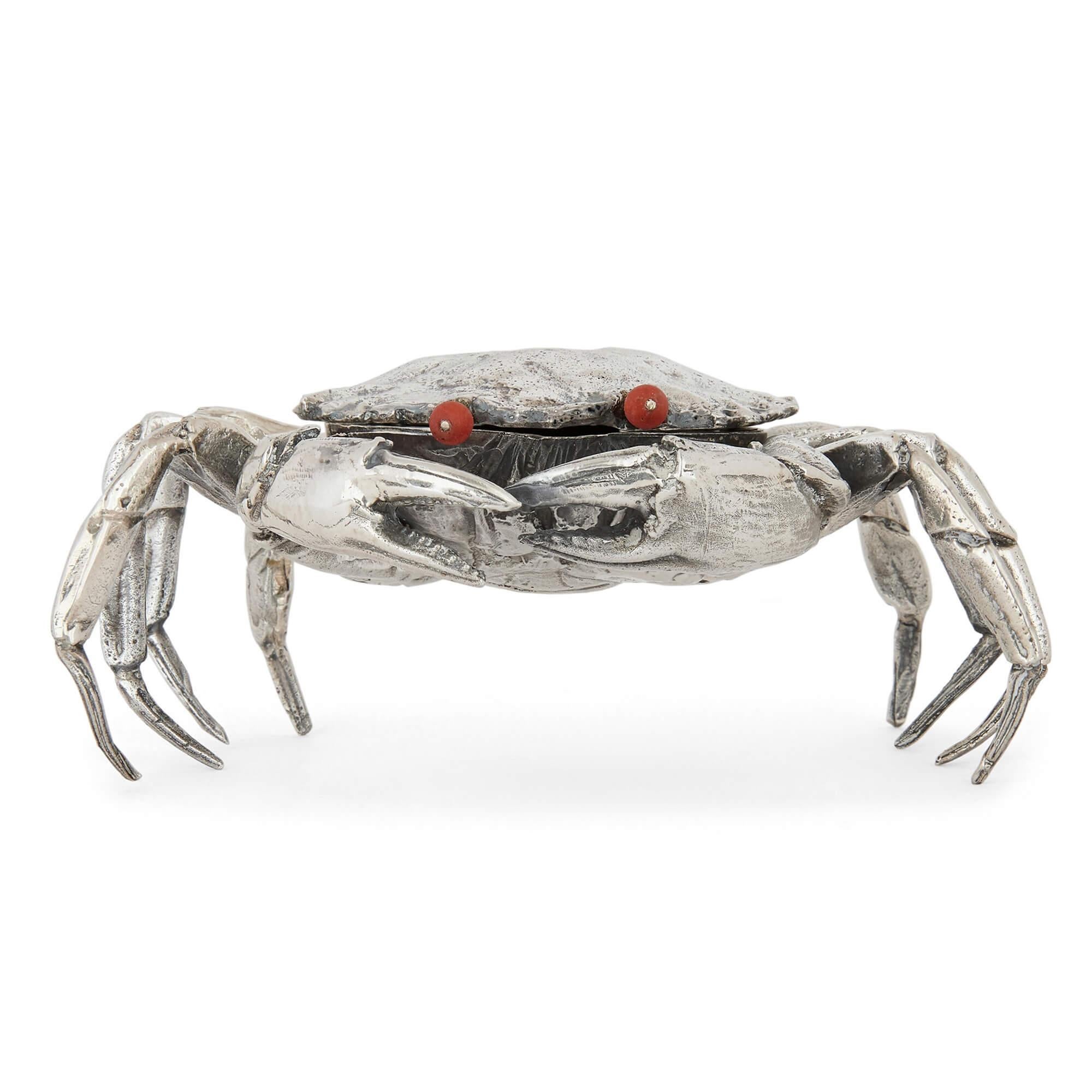 Italian A set of four sterling silver crab-form boxes by Buccellati For Sale