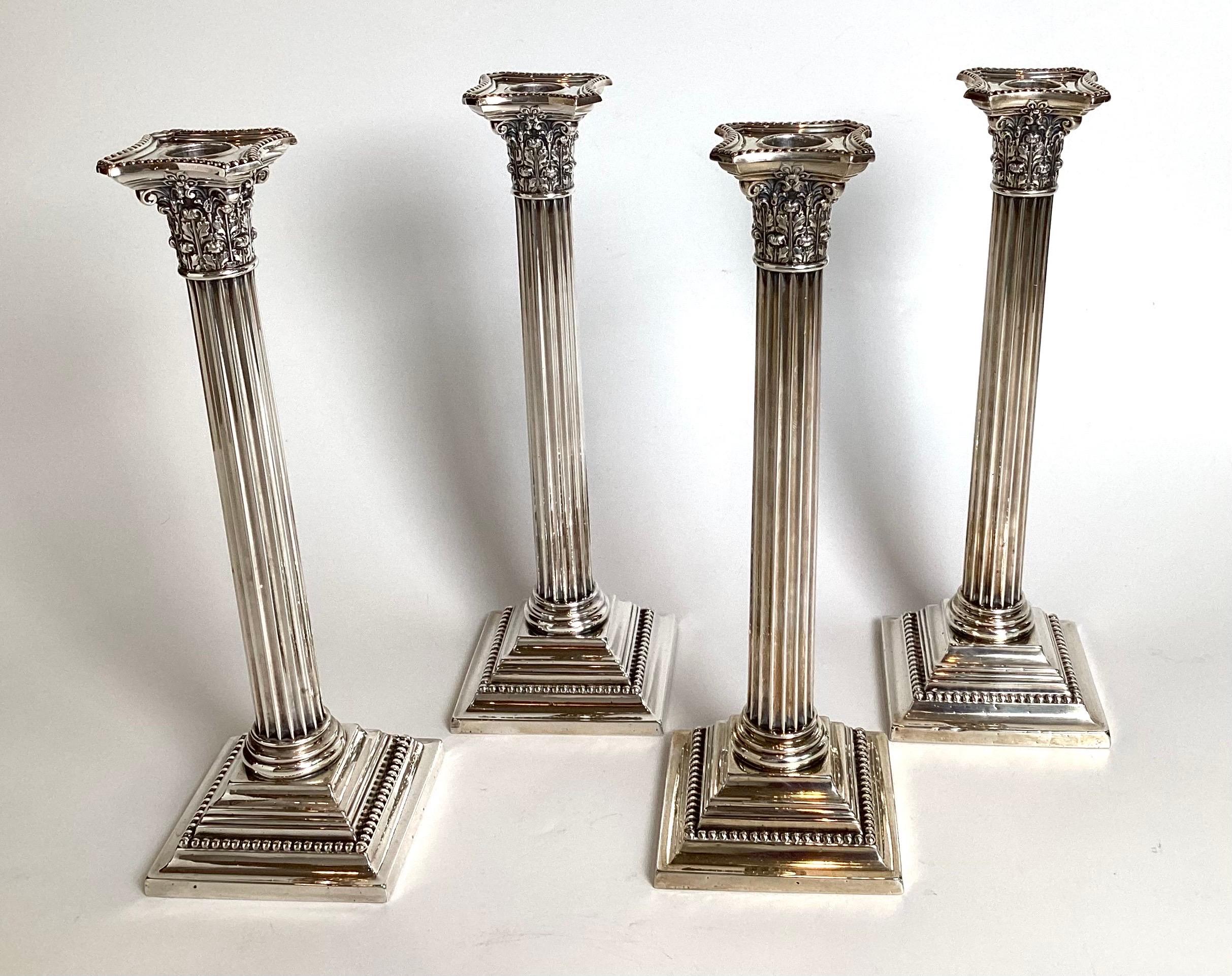A Set of Four Sterling Silver Gorham Column Form Candlesticks For Sale 4